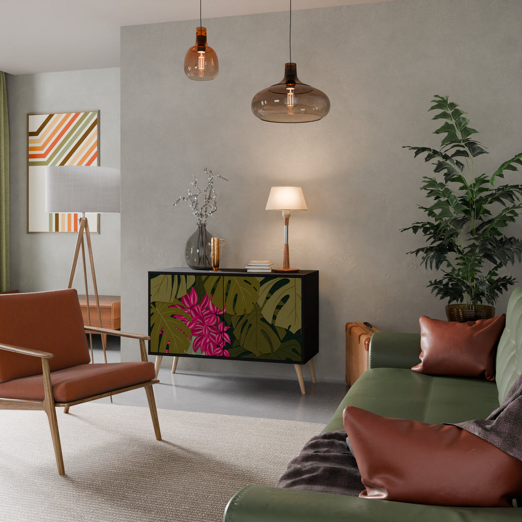 Buffet 2 portes TROPICAL BEAUTY en finition noire