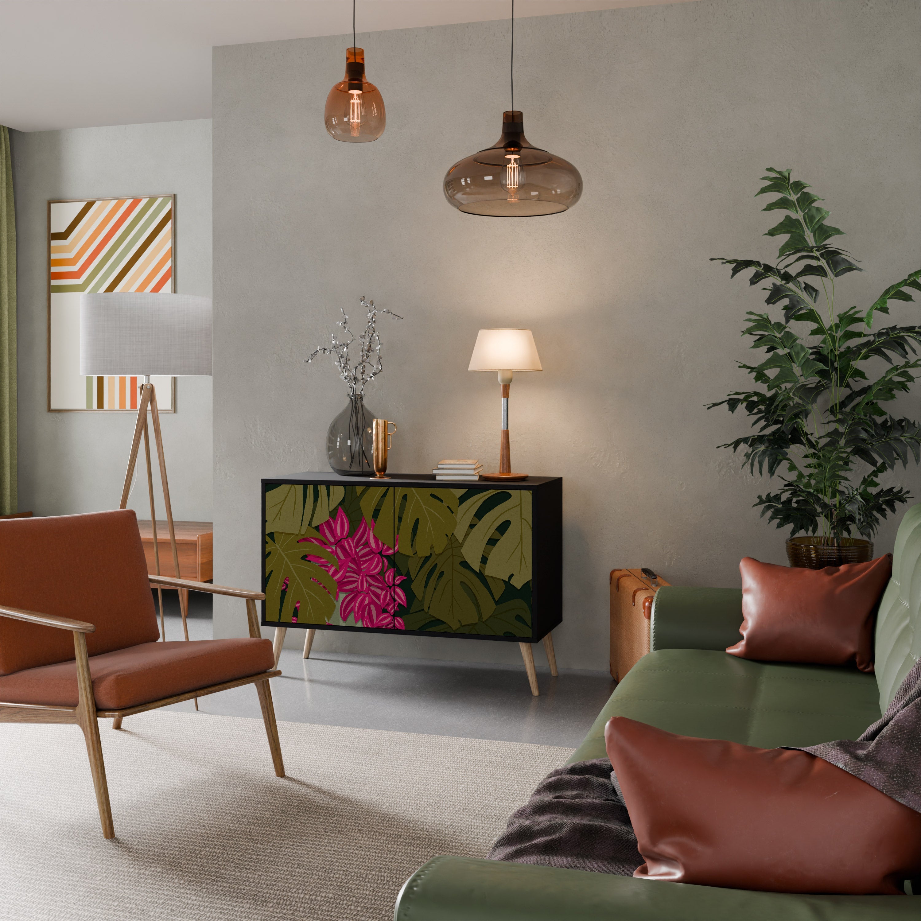 Buffet 2 portes TROPICAL BEAUTY en finition noire