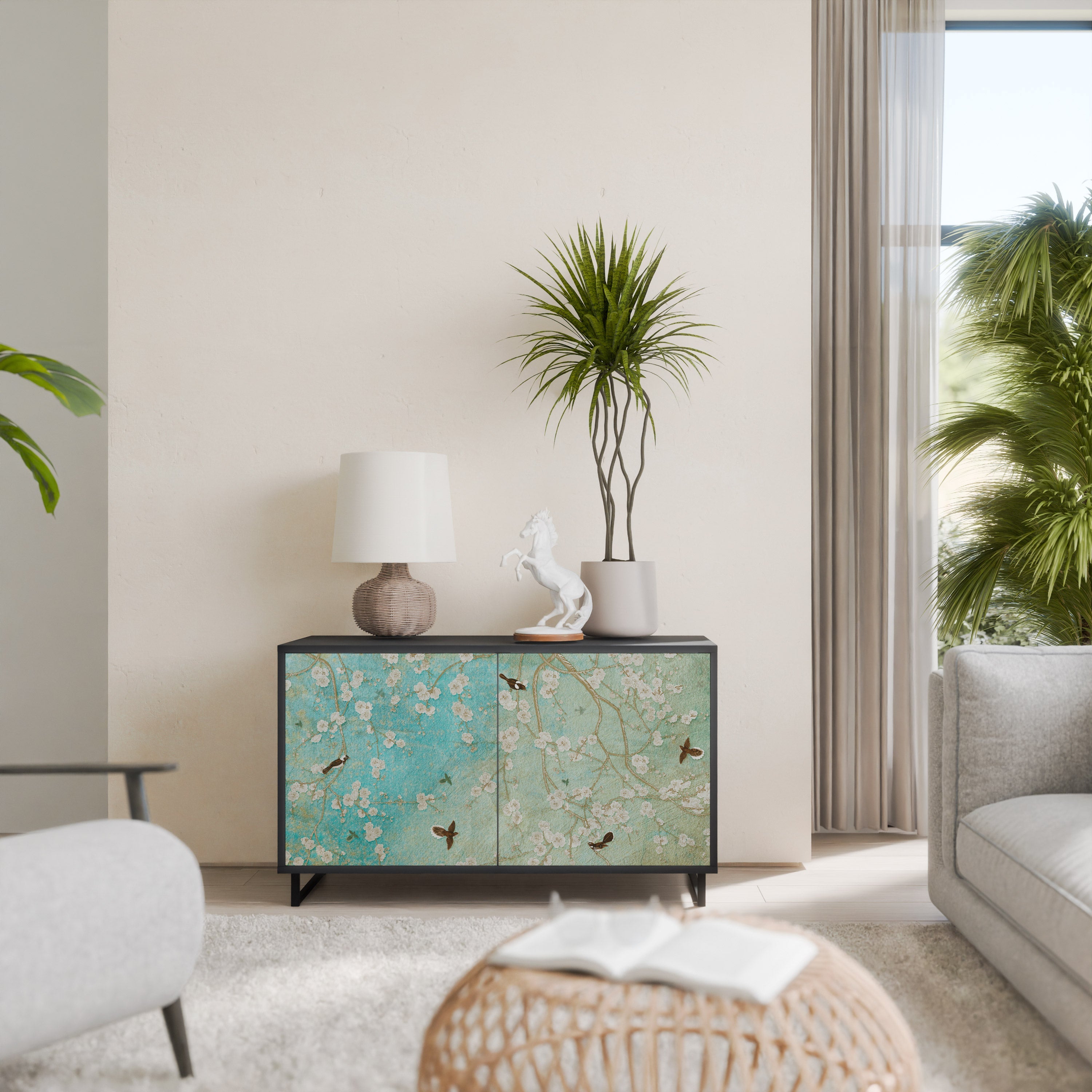 Buffet 2 portes BLOOMING CHARM en finition noire