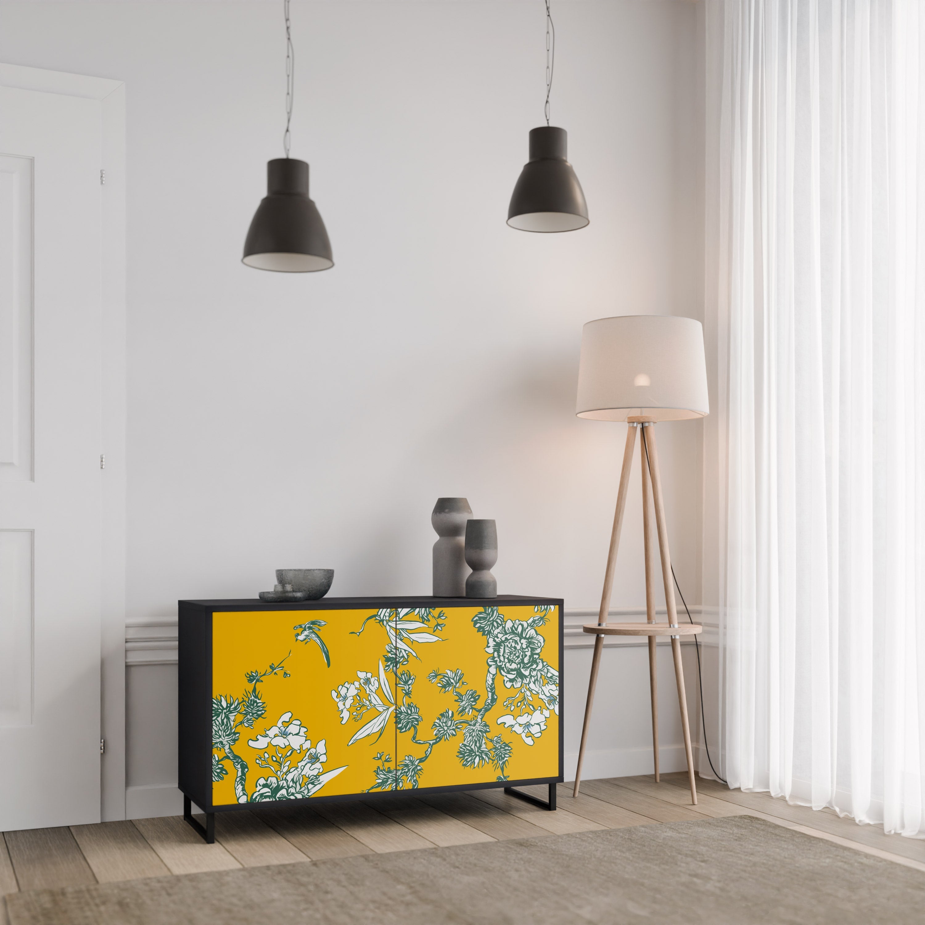 Buffet 2 portes YELLOW CHINOISERIE en finition noire