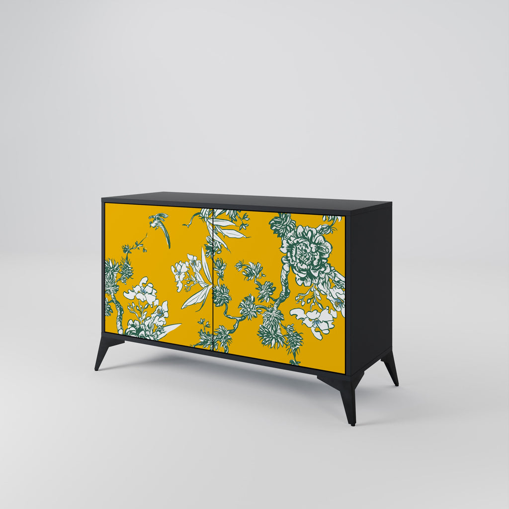 Buffet 2 portes YELLOW CHINOISERIE en finition noire