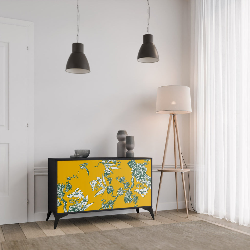 Buffet 2 portes YELLOW CHINOISERIE en finition noire