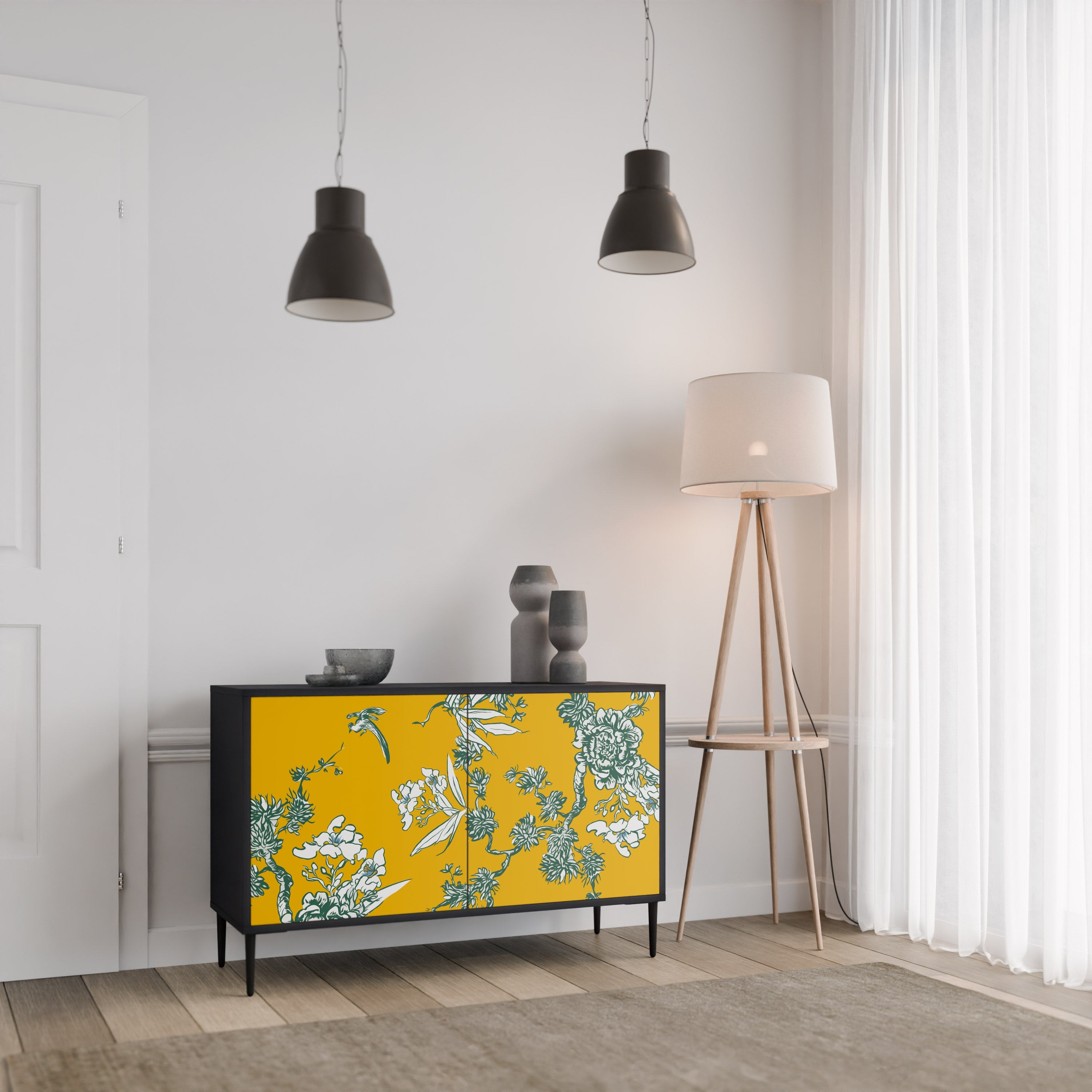 Buffet 2 portes YELLOW CHINOISERIE en finition noire