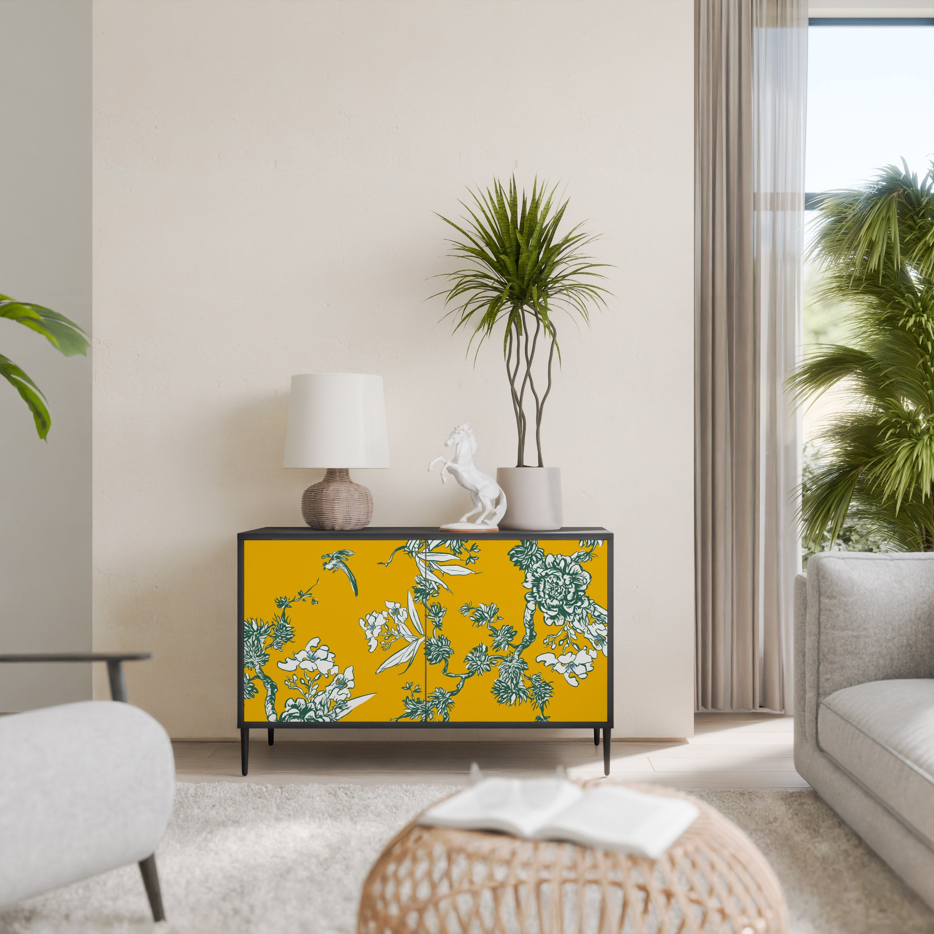 Buffet 2 portes YELLOW CHINOISERIE en finition noire