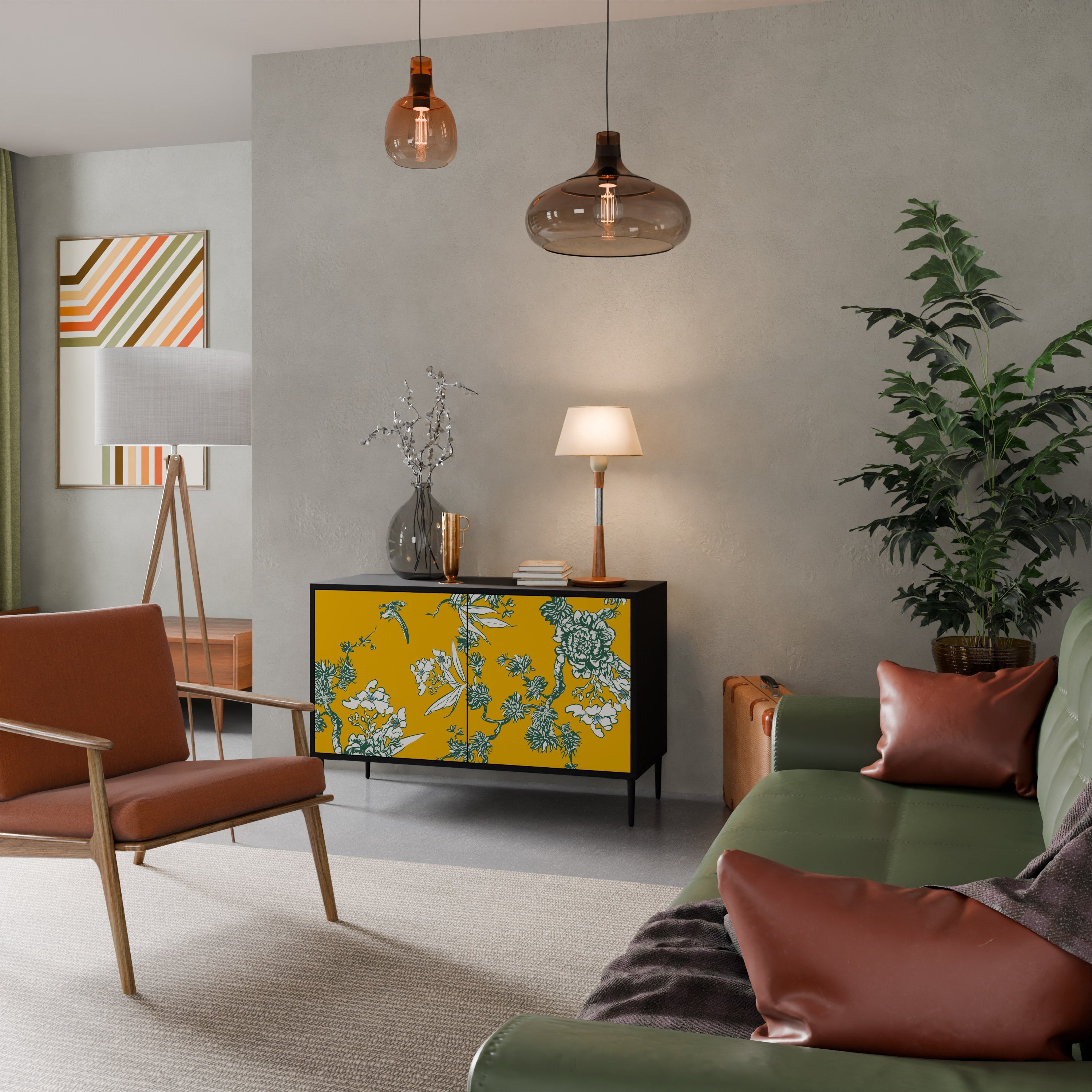 Buffet 2 portes YELLOW CHINOISERIE en finition noire
