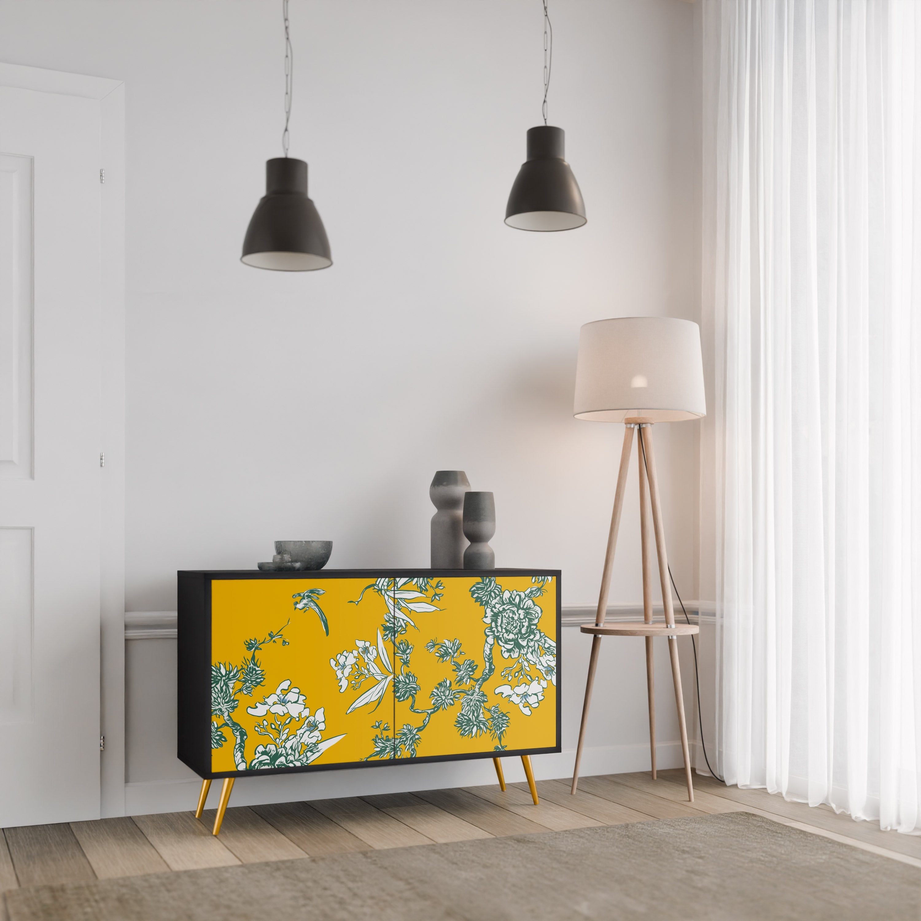 Buffet 2 portes YELLOW CHINOISERIE en finition noire