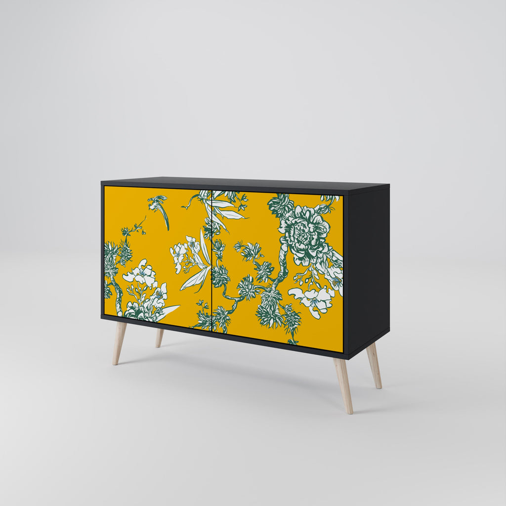 Buffet 2 portes YELLOW CHINOISERIE en finition noire