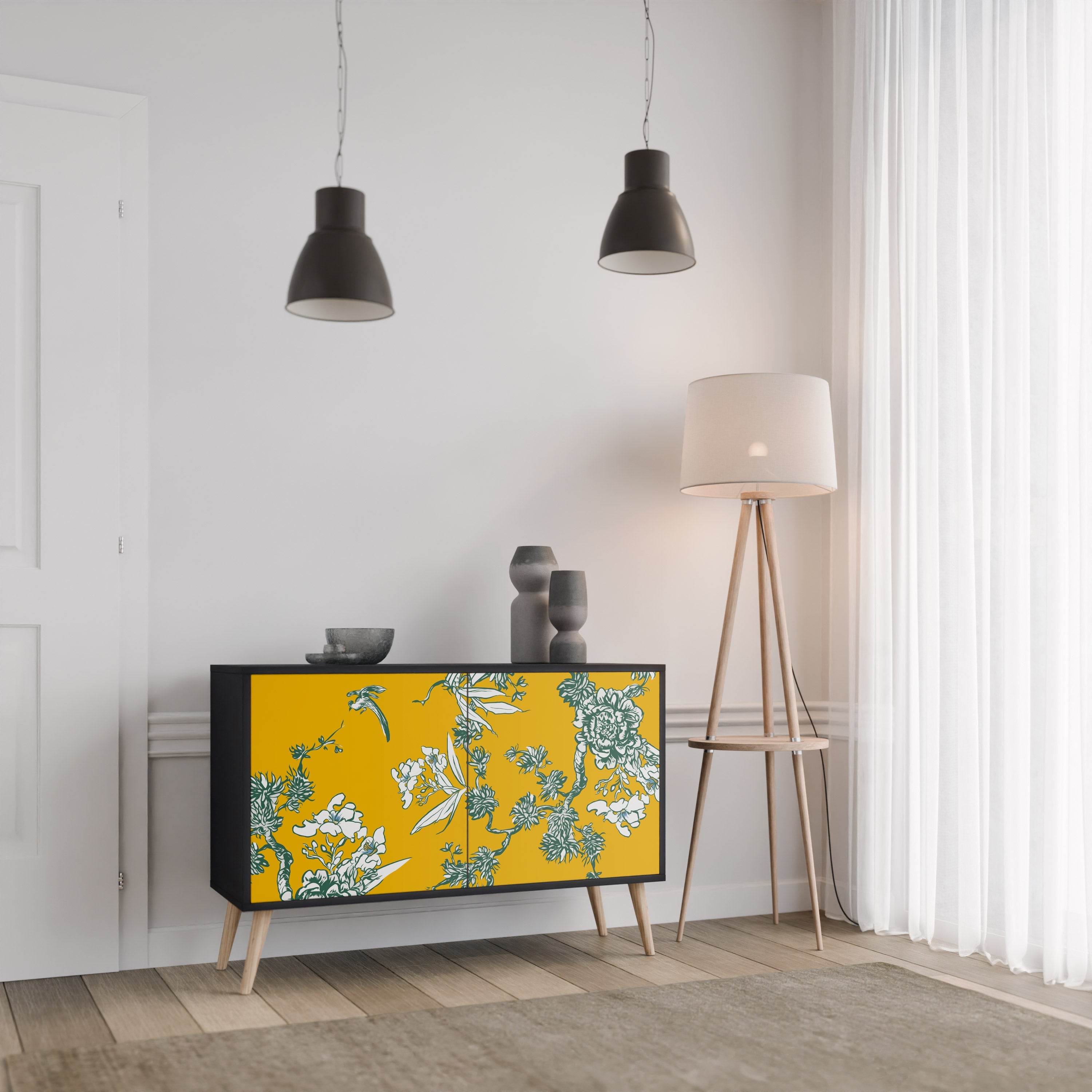 Buffet 2 portes YELLOW CHINOISERIE en finition noire