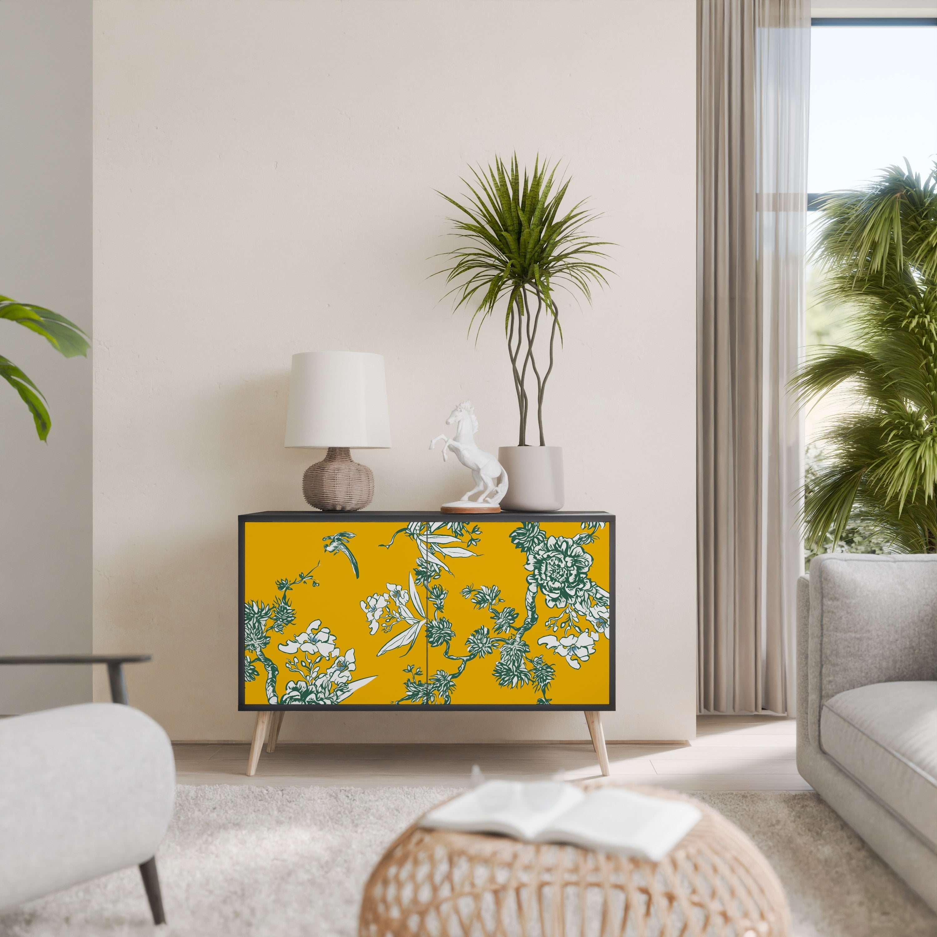 Buffet 2 portes YELLOW CHINOISERIE en finition noire