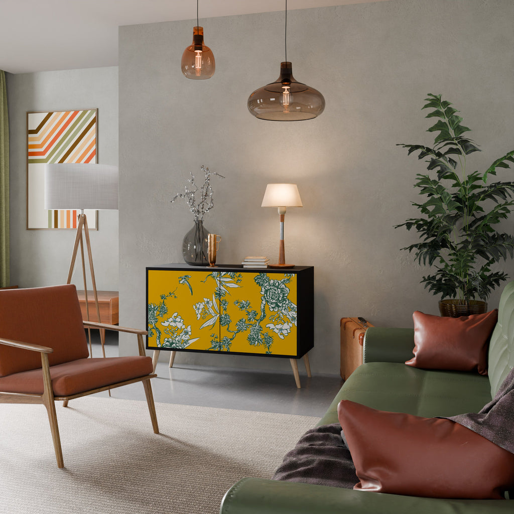 Buffet 2 portes YELLOW CHINOISERIE en finition noire