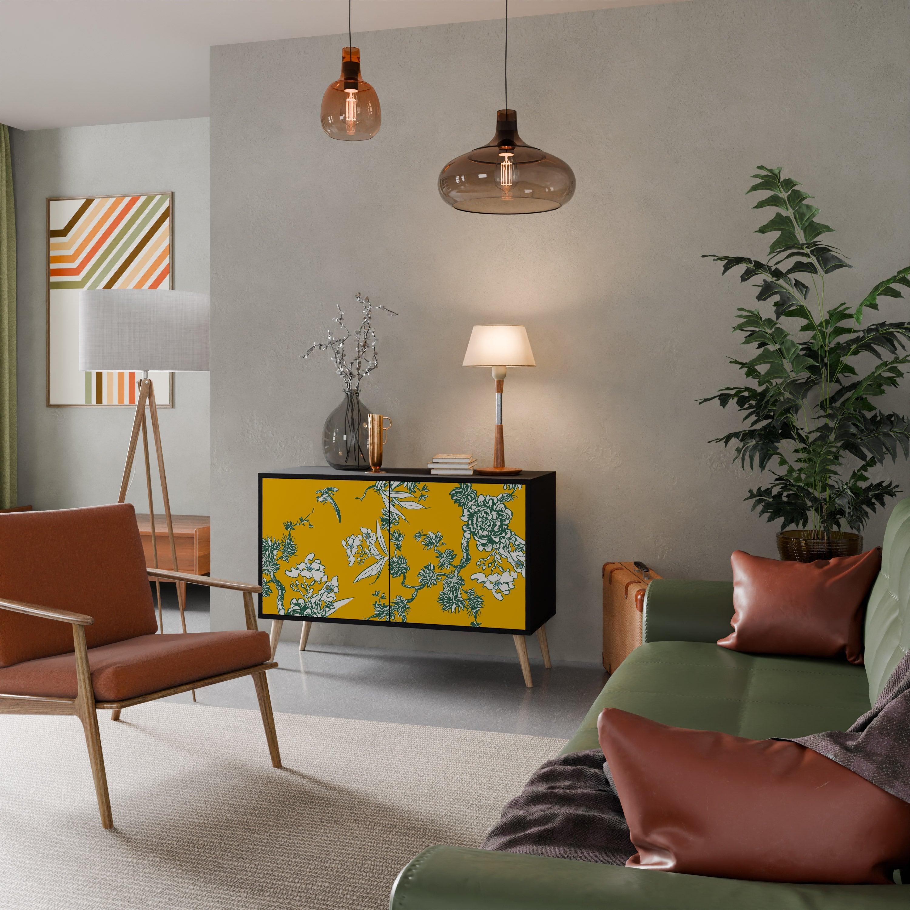 Buffet 2 portes YELLOW CHINOISERIE en finition noire