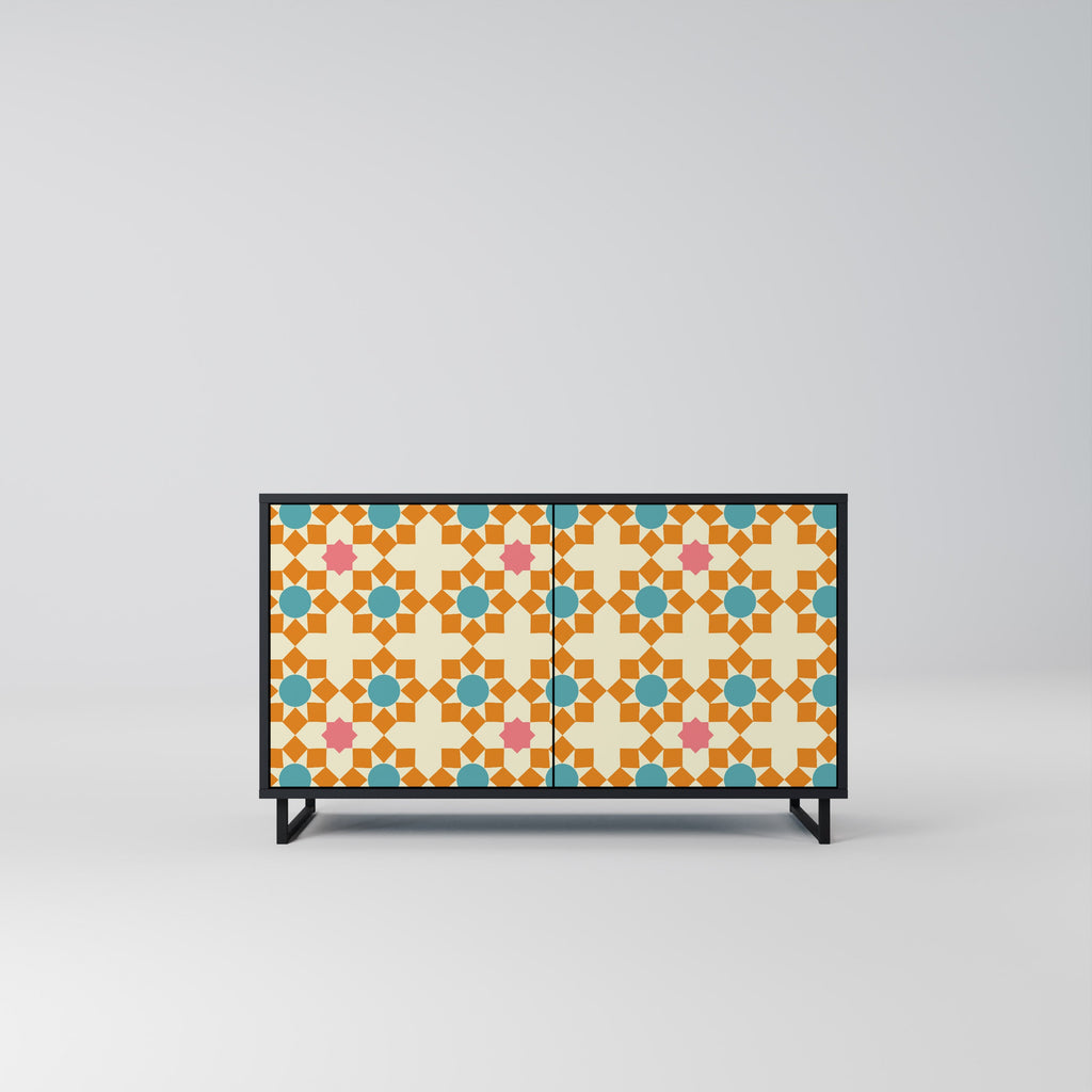 Buffet 2 portes à décor floral, finition noire