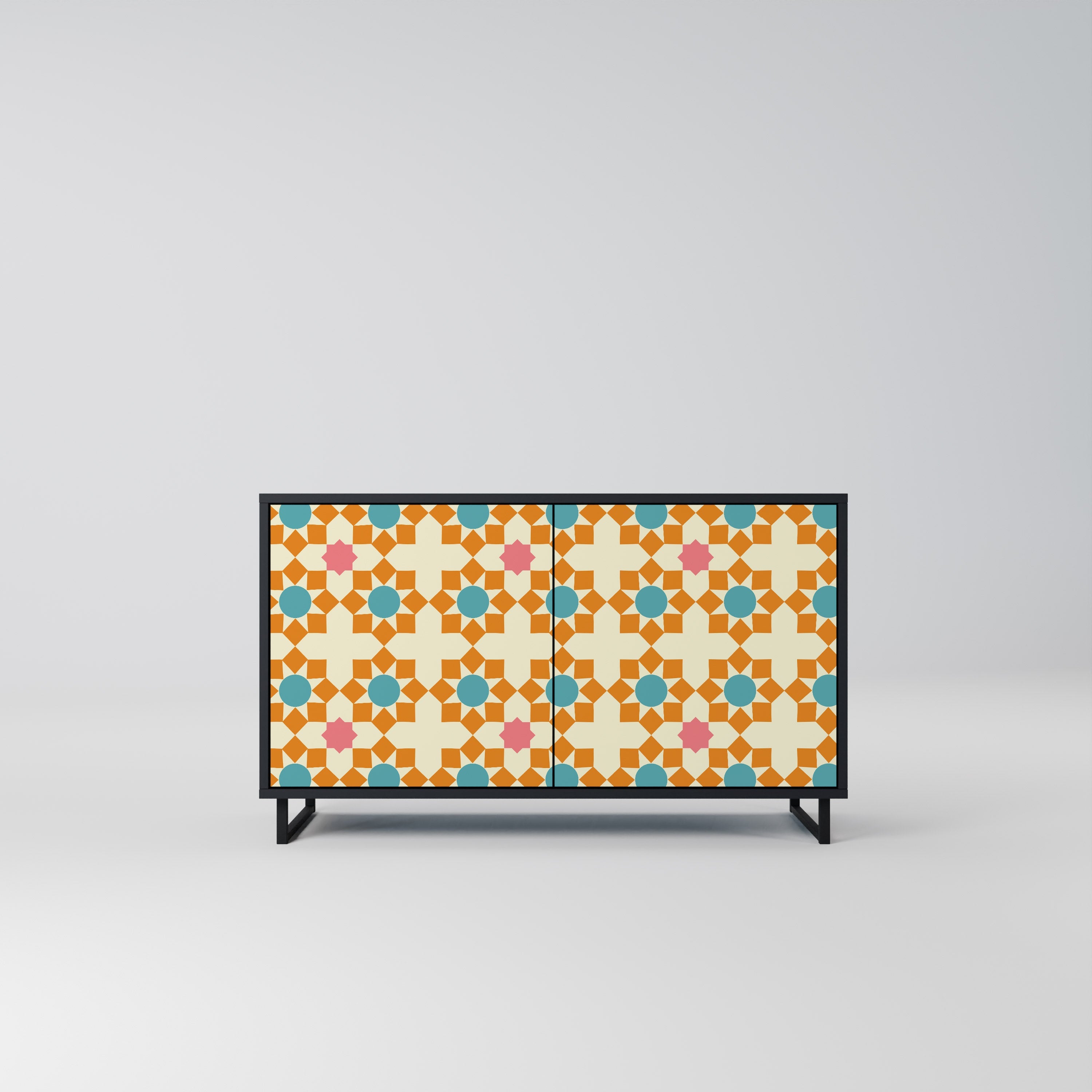 Buffet 2 portes à décor floral, finition noire