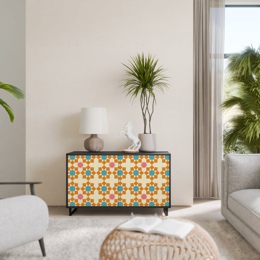 Buffet 2 portes à décor floral, finition noire