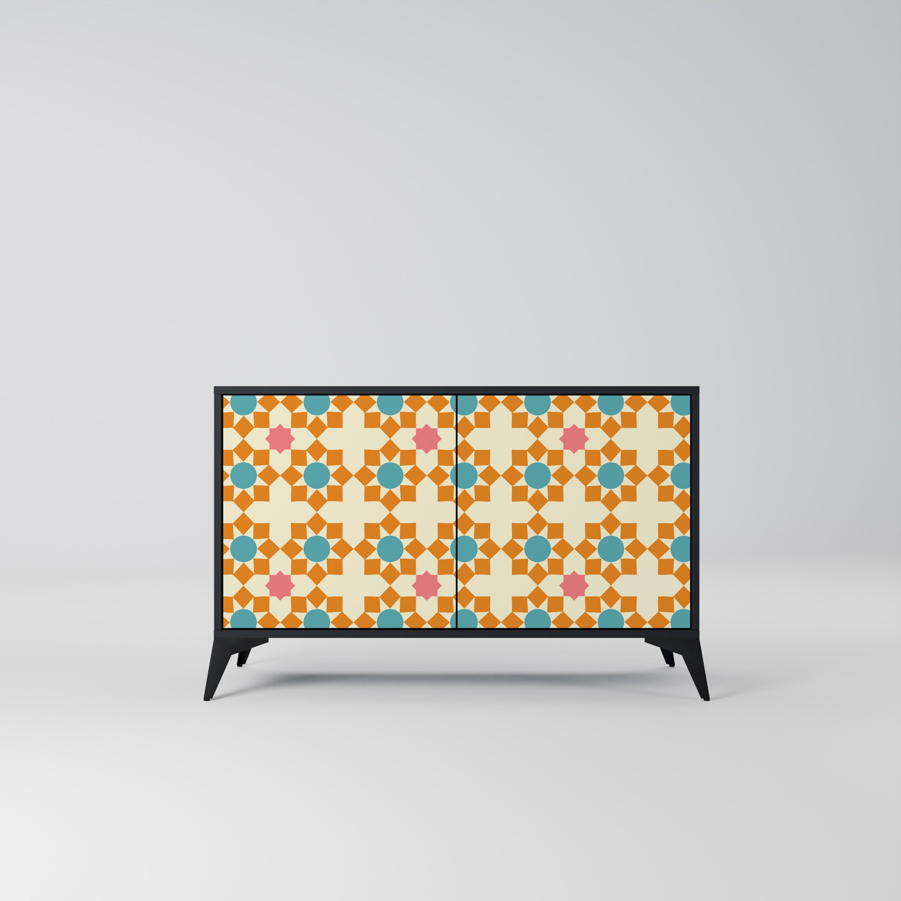 Buffet 2 portes à décor floral, finition noire