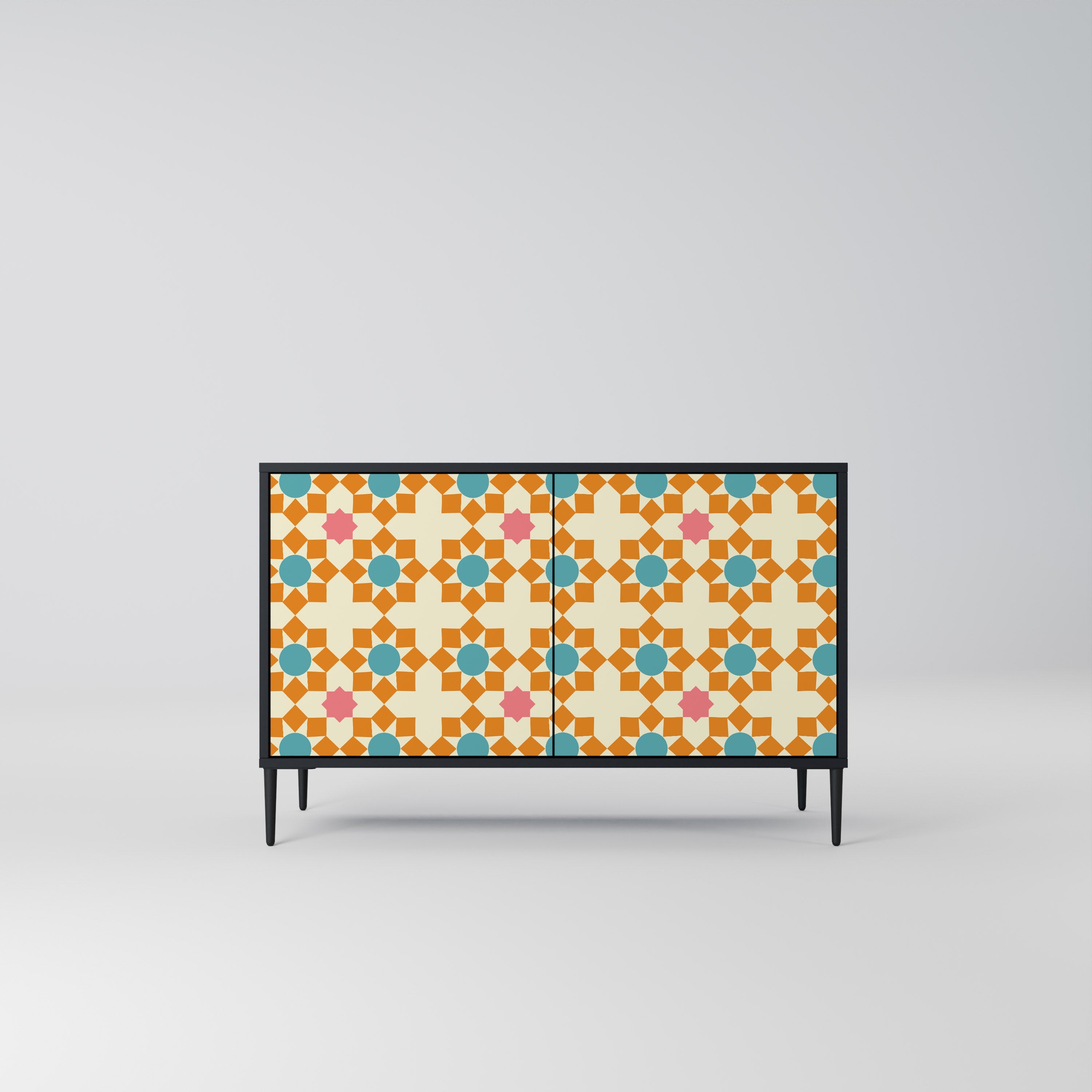 Buffet 2 portes à décor floral, finition noire