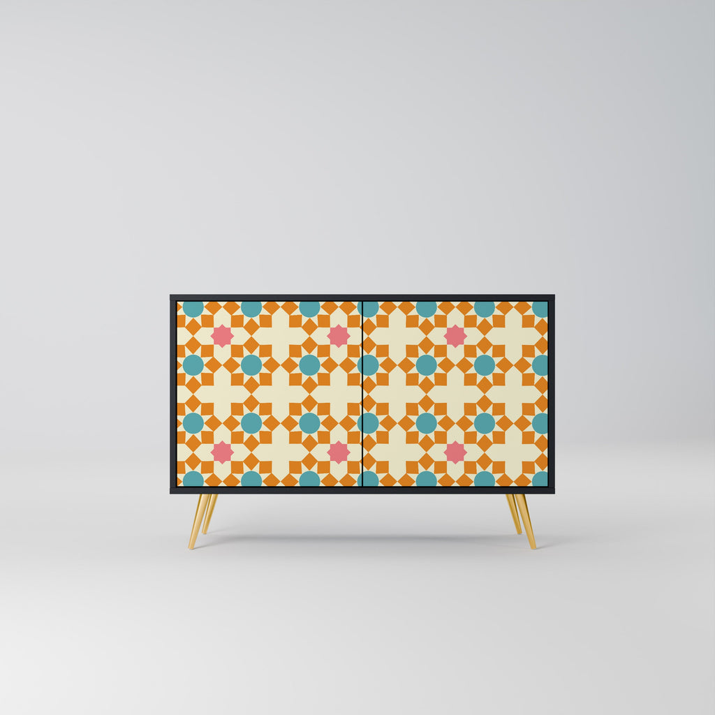 Buffet 2 portes à décor floral, finition noire