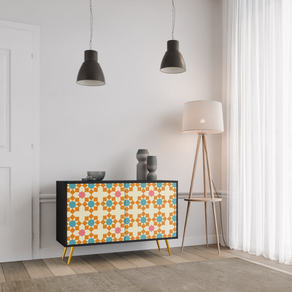 Buffet 2 portes à décor floral, finition noire