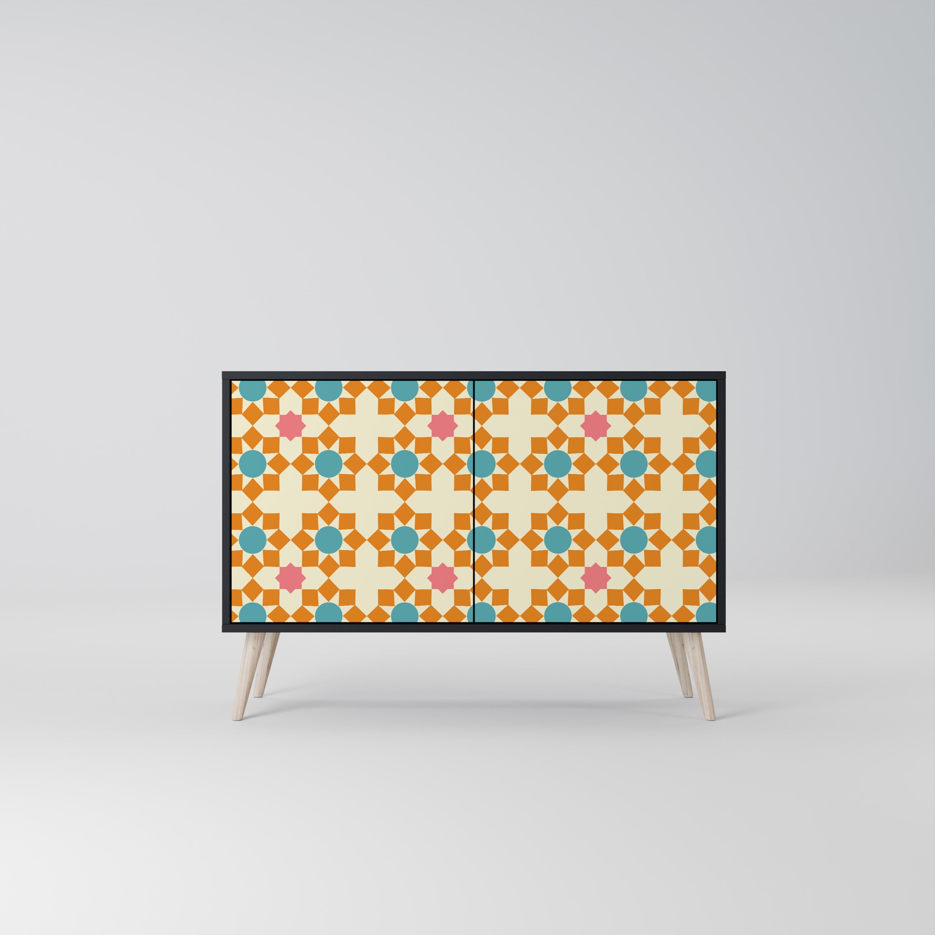 Buffet 2 portes à décor floral, finition noire