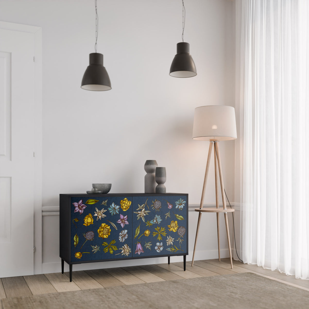 FLOWERS ON NAVY BLUE 2-Door Sideboard
