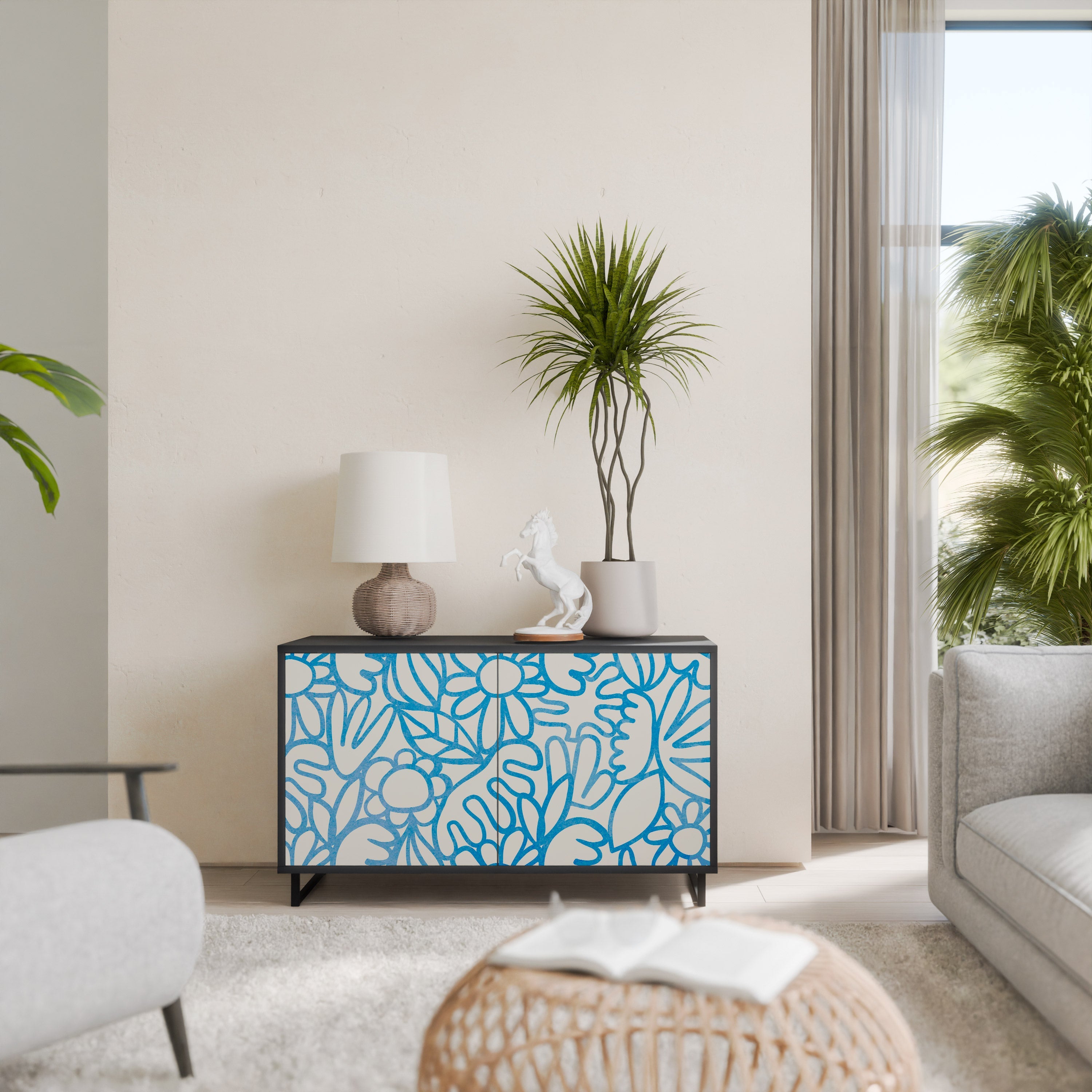 Buffet 2 portes BLOOMY MORNING en finition noire