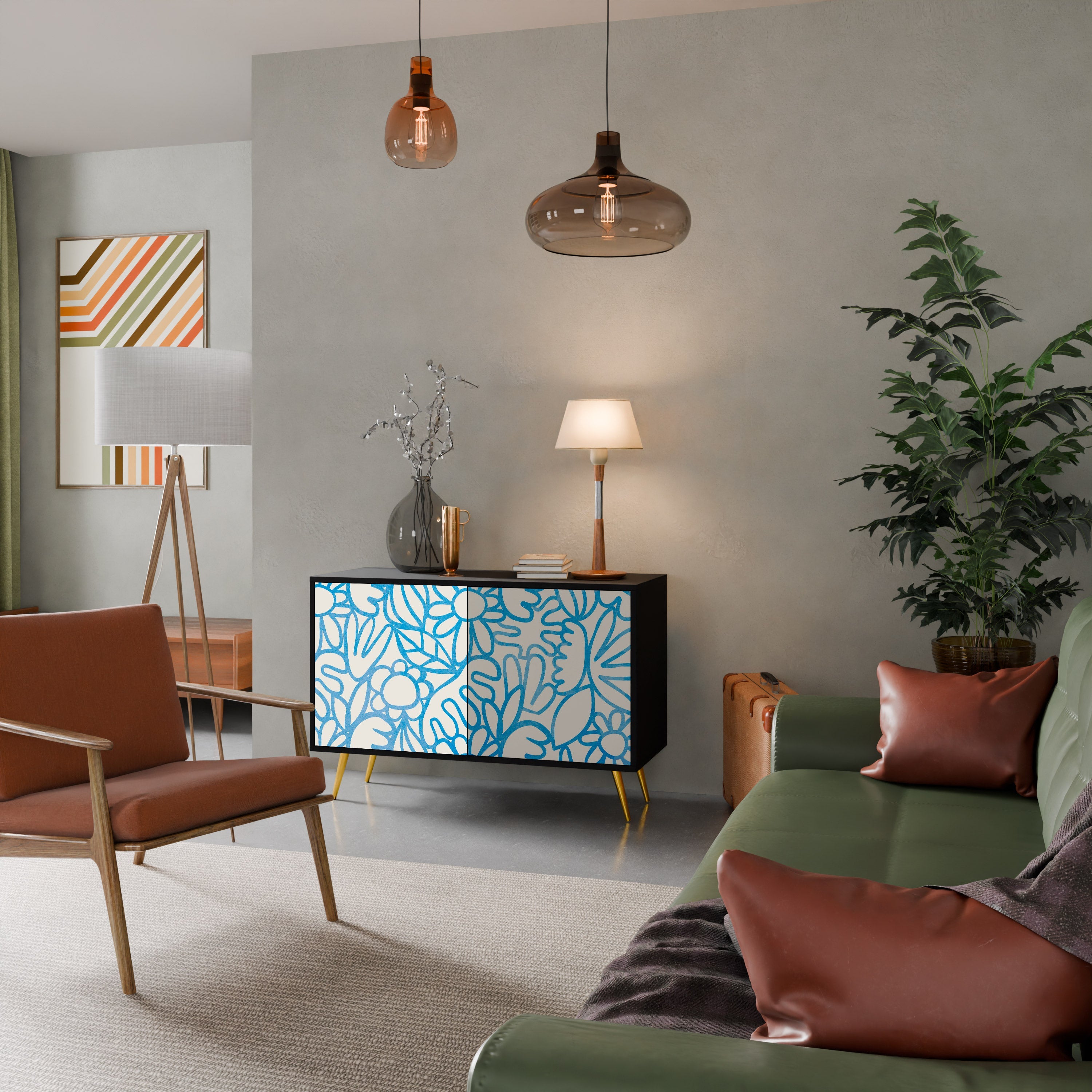 Buffet 2 portes BLOOMY MORNING en finition noire