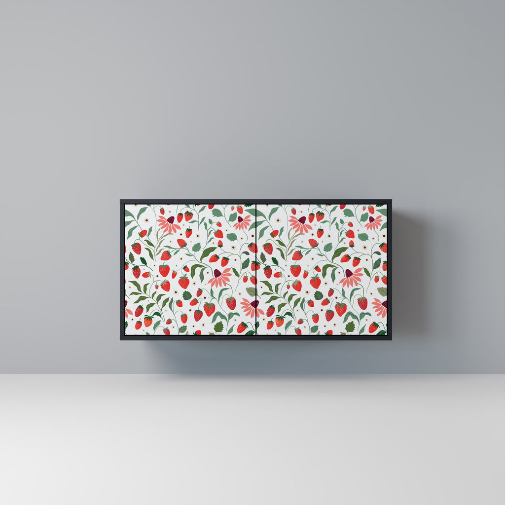 Buffet 2 portes FLOWERS AND STRAWBERRIES, finition noire