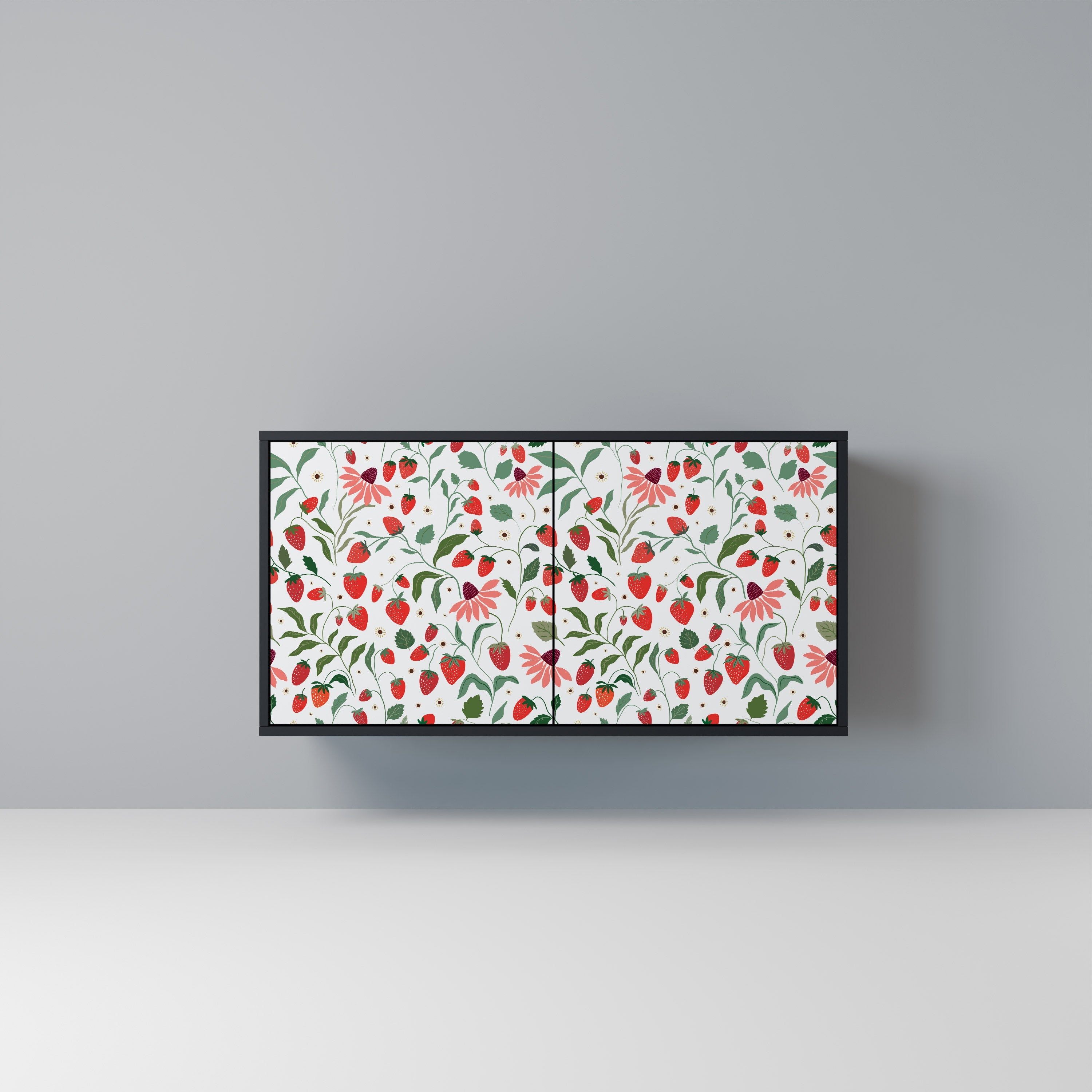 Buffet 2 portes FLOWERS AND STRAWBERRIES, finition noire