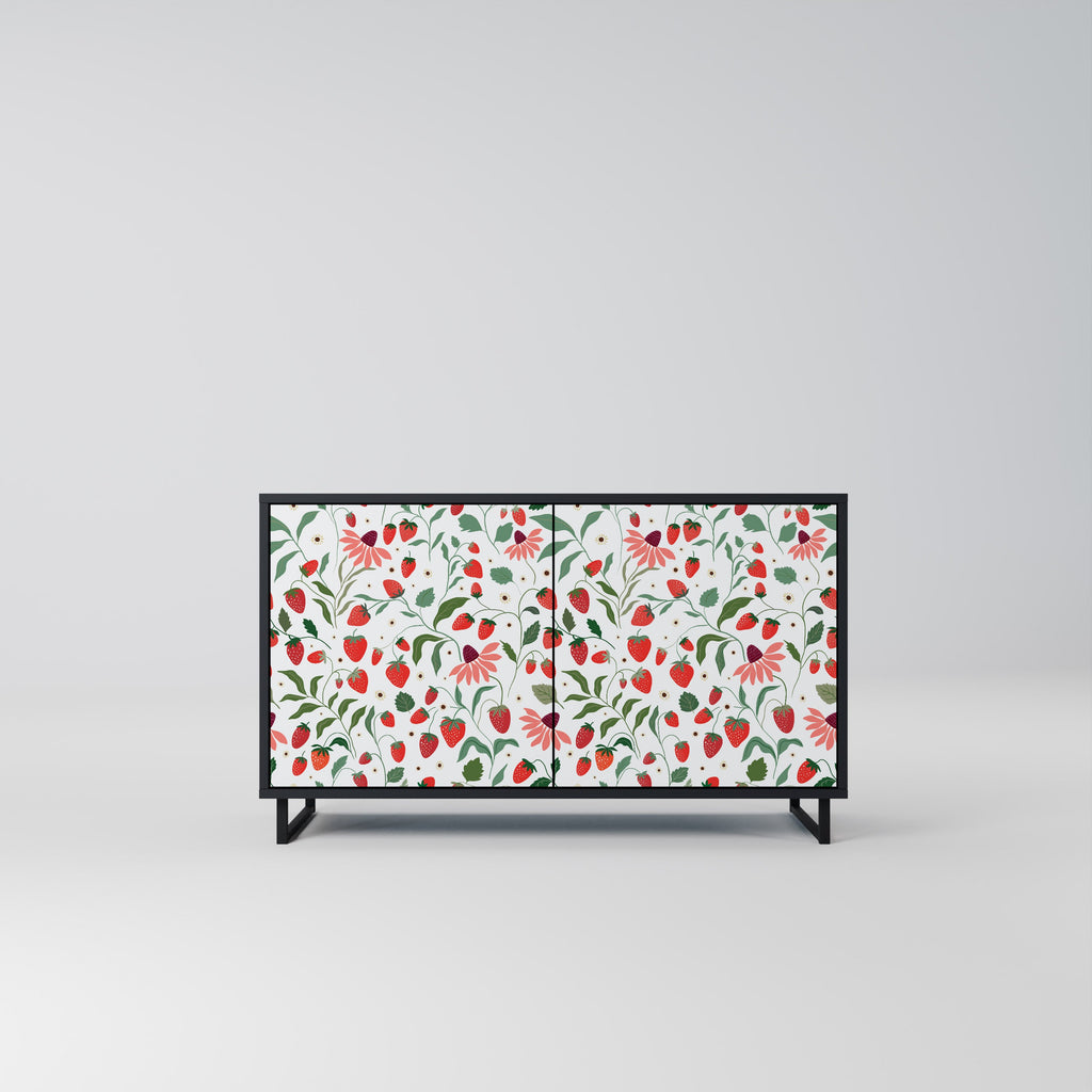 Buffet 2 portes FLOWERS AND STRAWBERRIES, finition noire