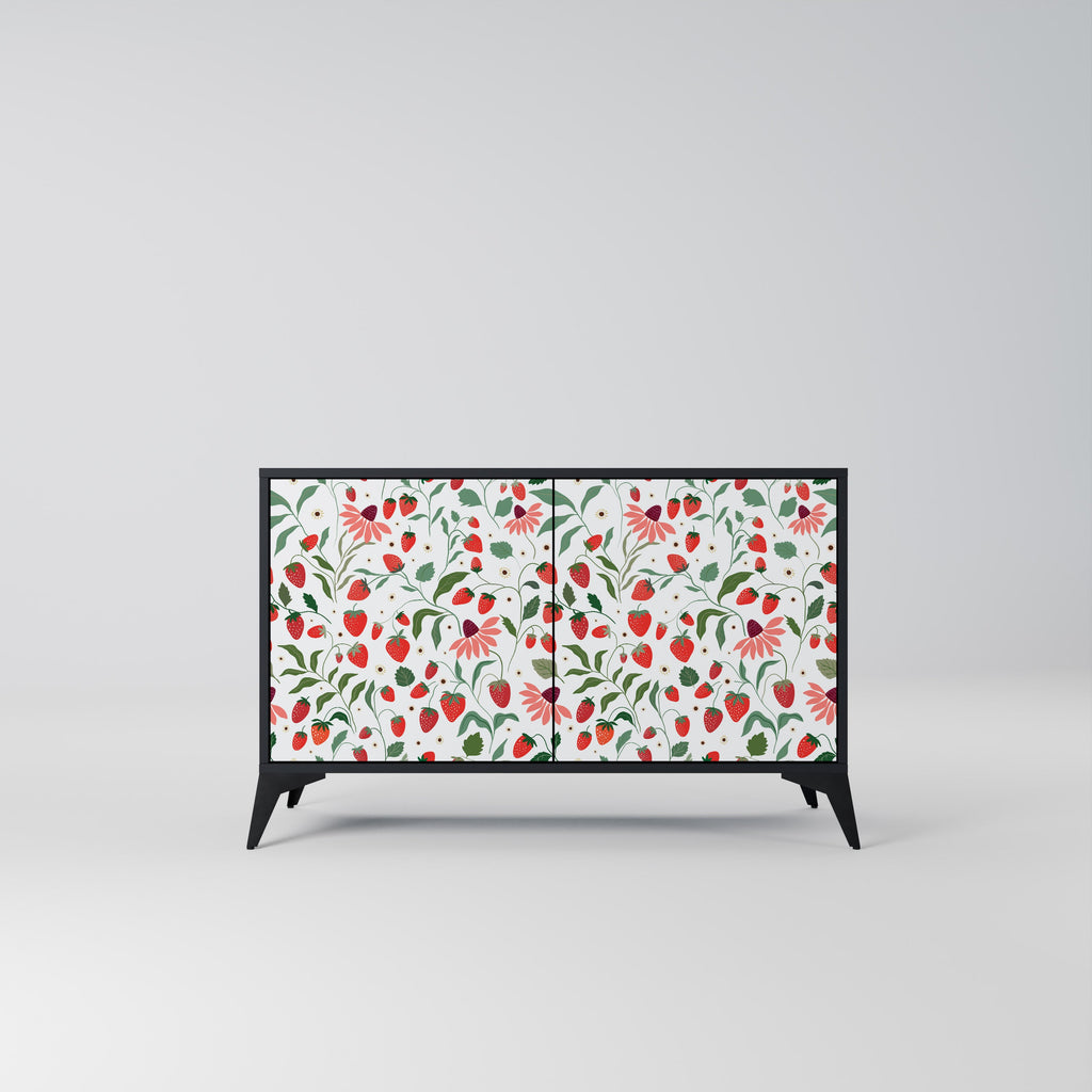 Buffet 2 portes FLOWERS AND STRAWBERRIES, finition noire