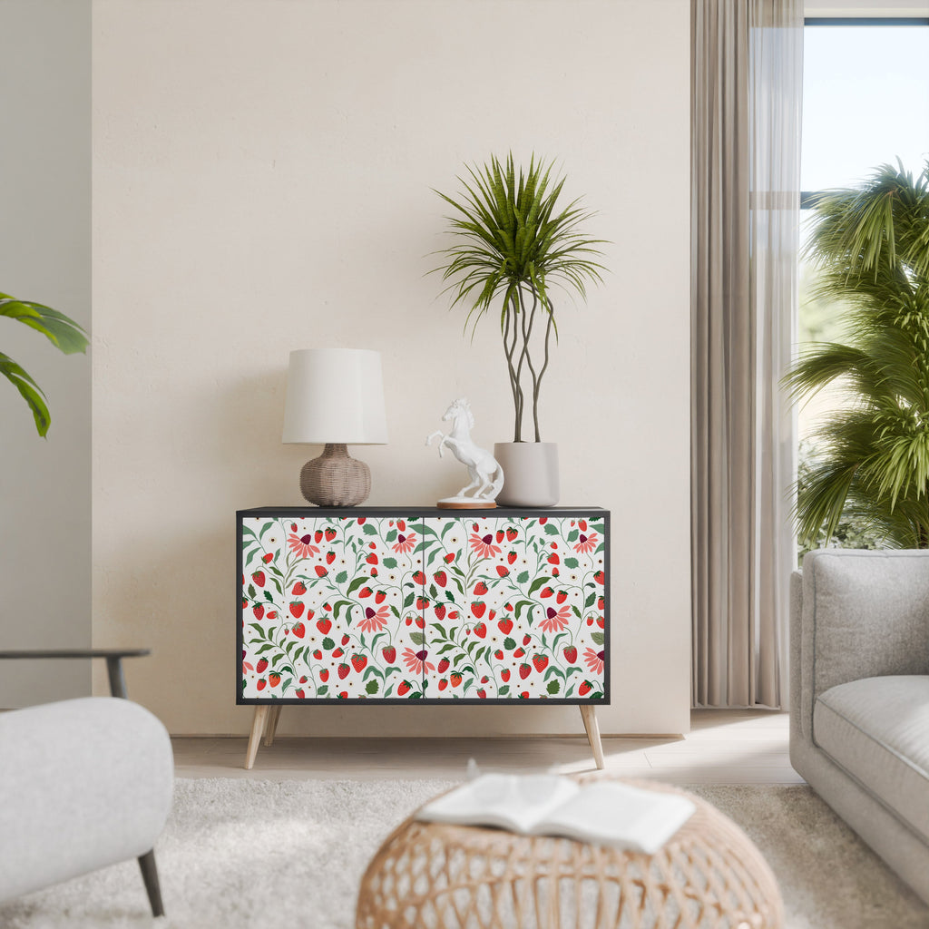 Buffet 2 portes FLOWERS AND STRAWBERRIES, finition noire