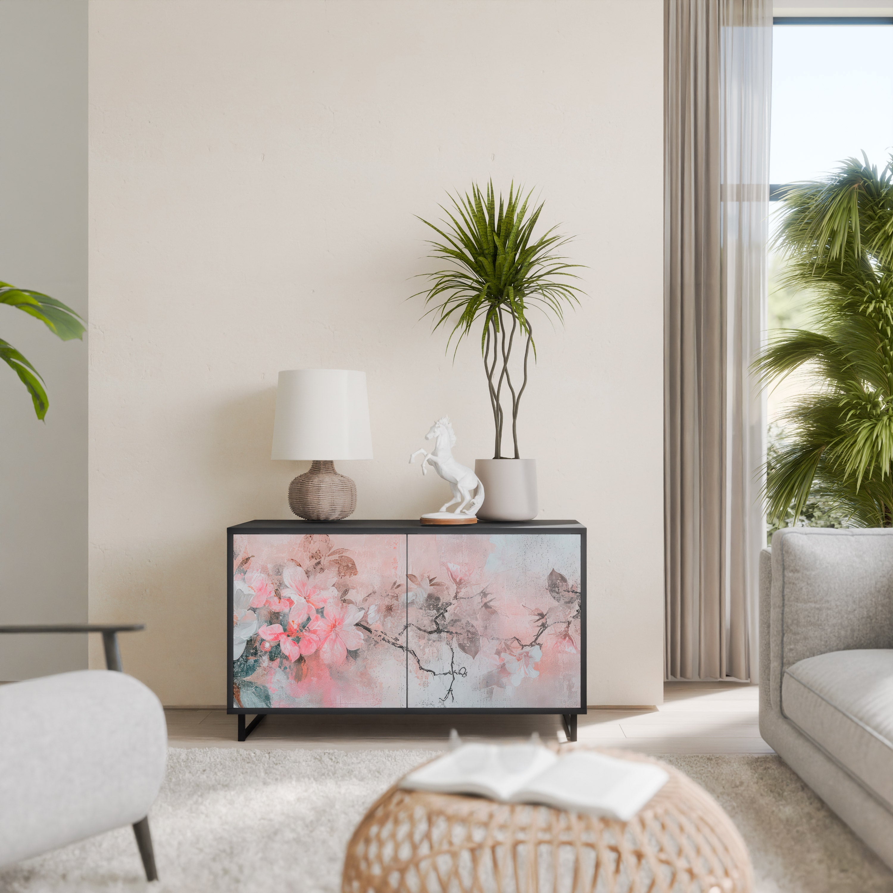 Buffet 2 portes CHERRY BLOSSOM finition noire