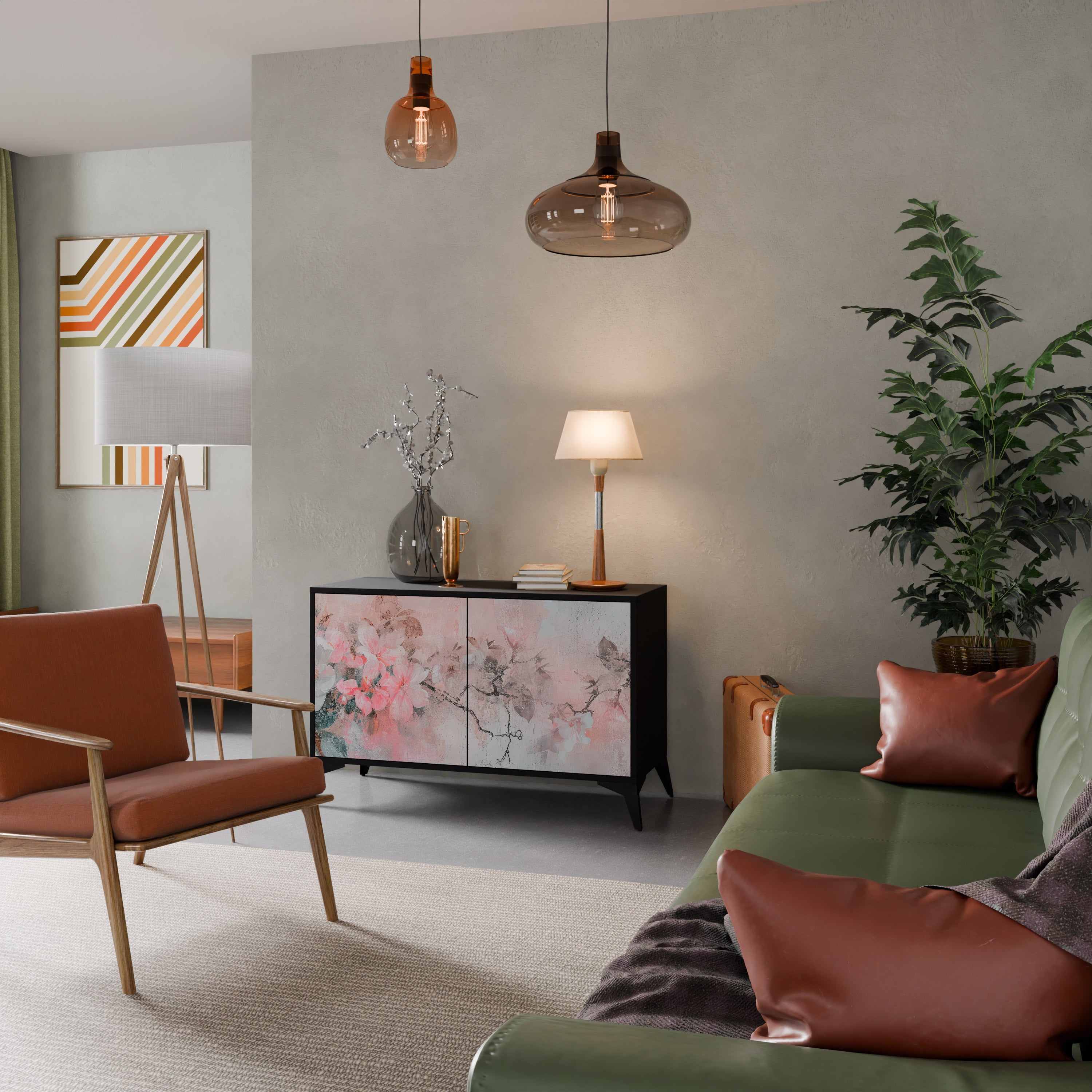 Buffet 2 portes CHERRY BLOSSOM finition noire