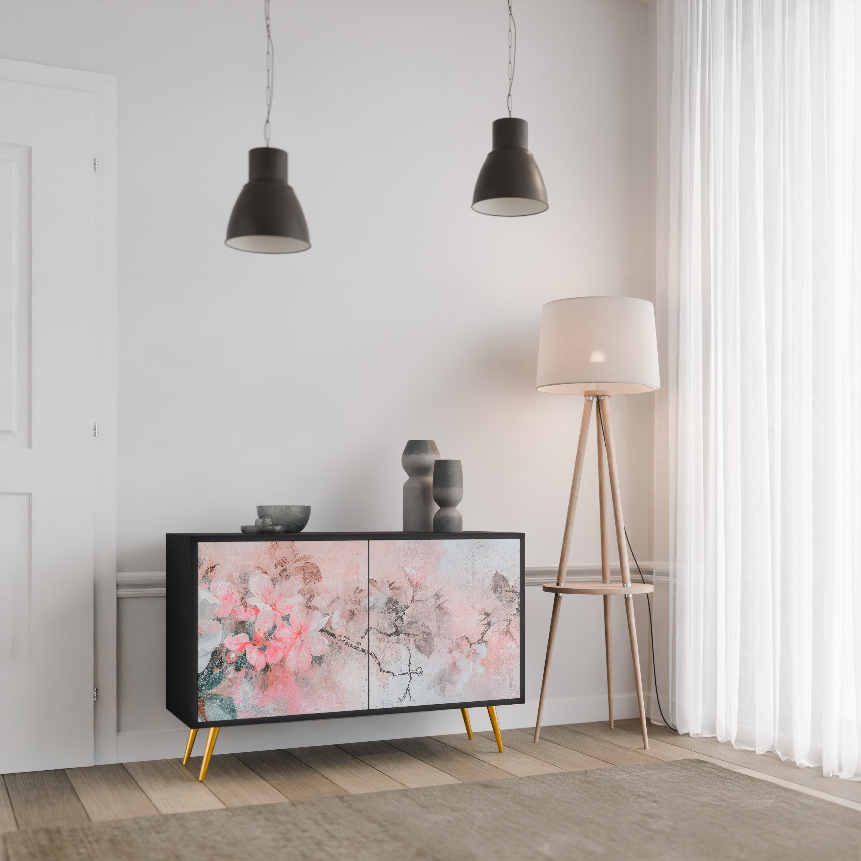 Buffet 2 portes CHERRY BLOSSOM finition noire