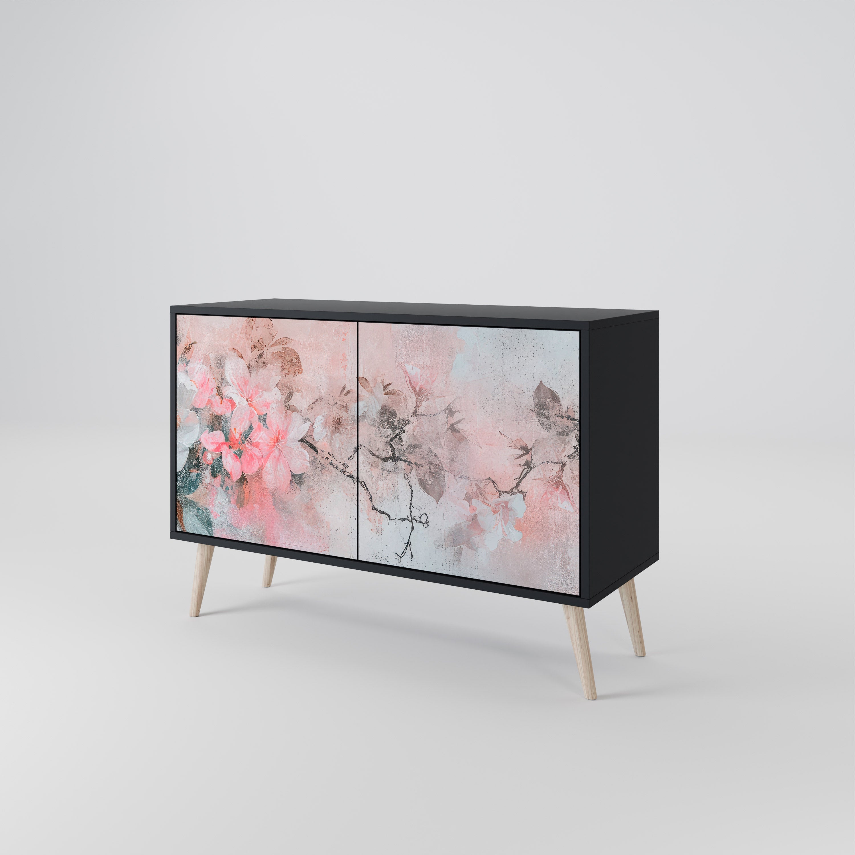 Buffet 2 portes CHERRY BLOSSOM finition noire