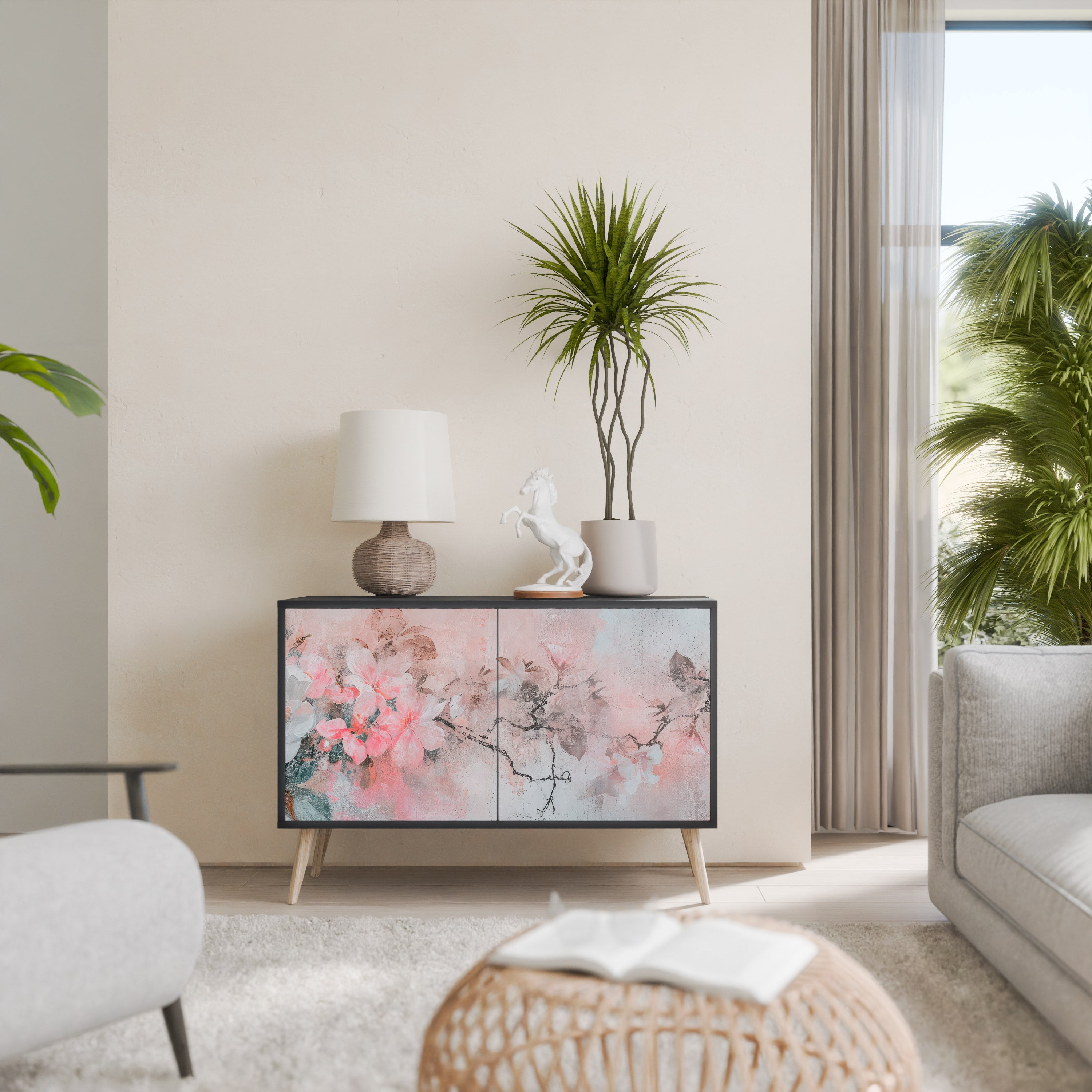 Buffet 2 portes CHERRY BLOSSOM finition noire