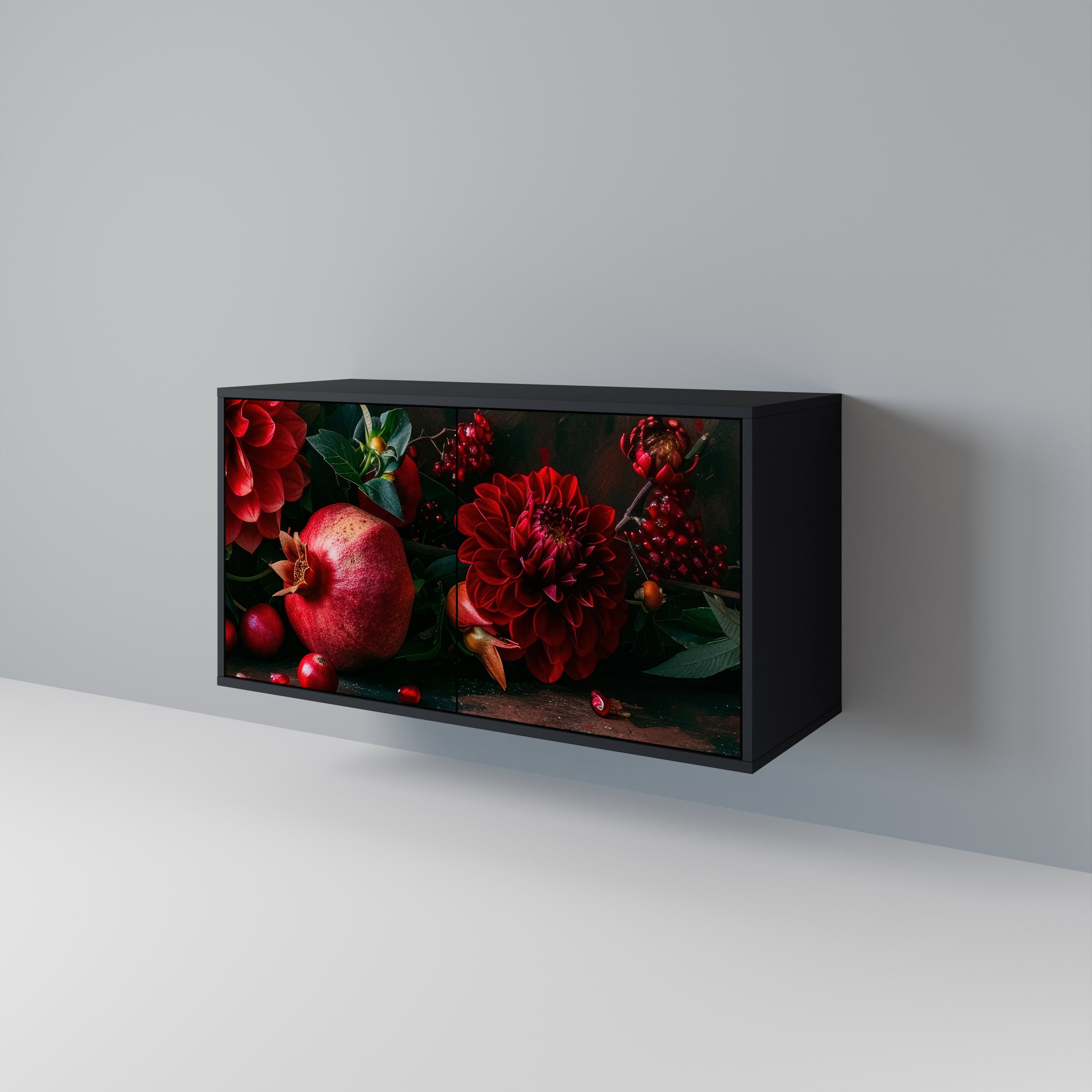 Buffet 2 portes DAHLIAS ET GRENADES en finition noire