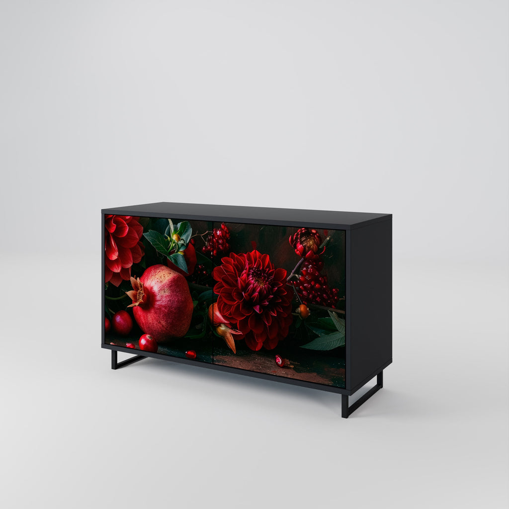 Buffet 2 portes DAHLIAS ET GRENADES en finition noire