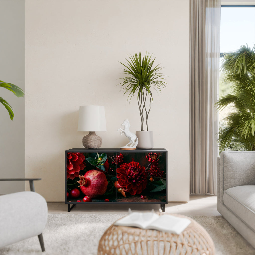 Buffet 2 portes DAHLIAS ET GRENADES en finition noire