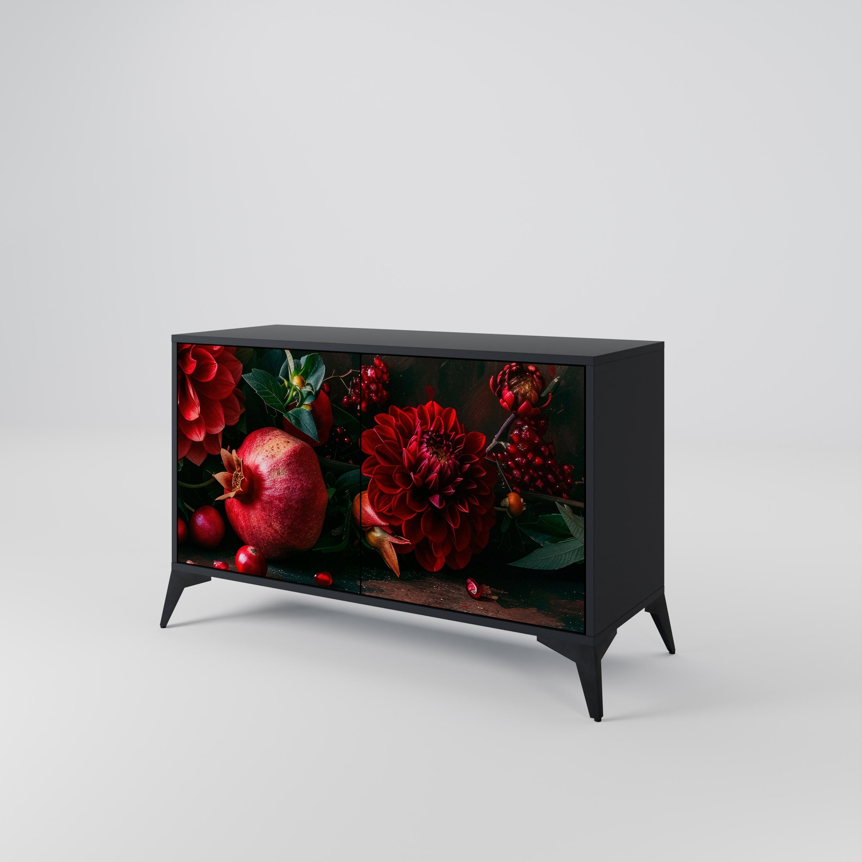 Buffet 2 portes DAHLIAS ET GRENADES en finition noire