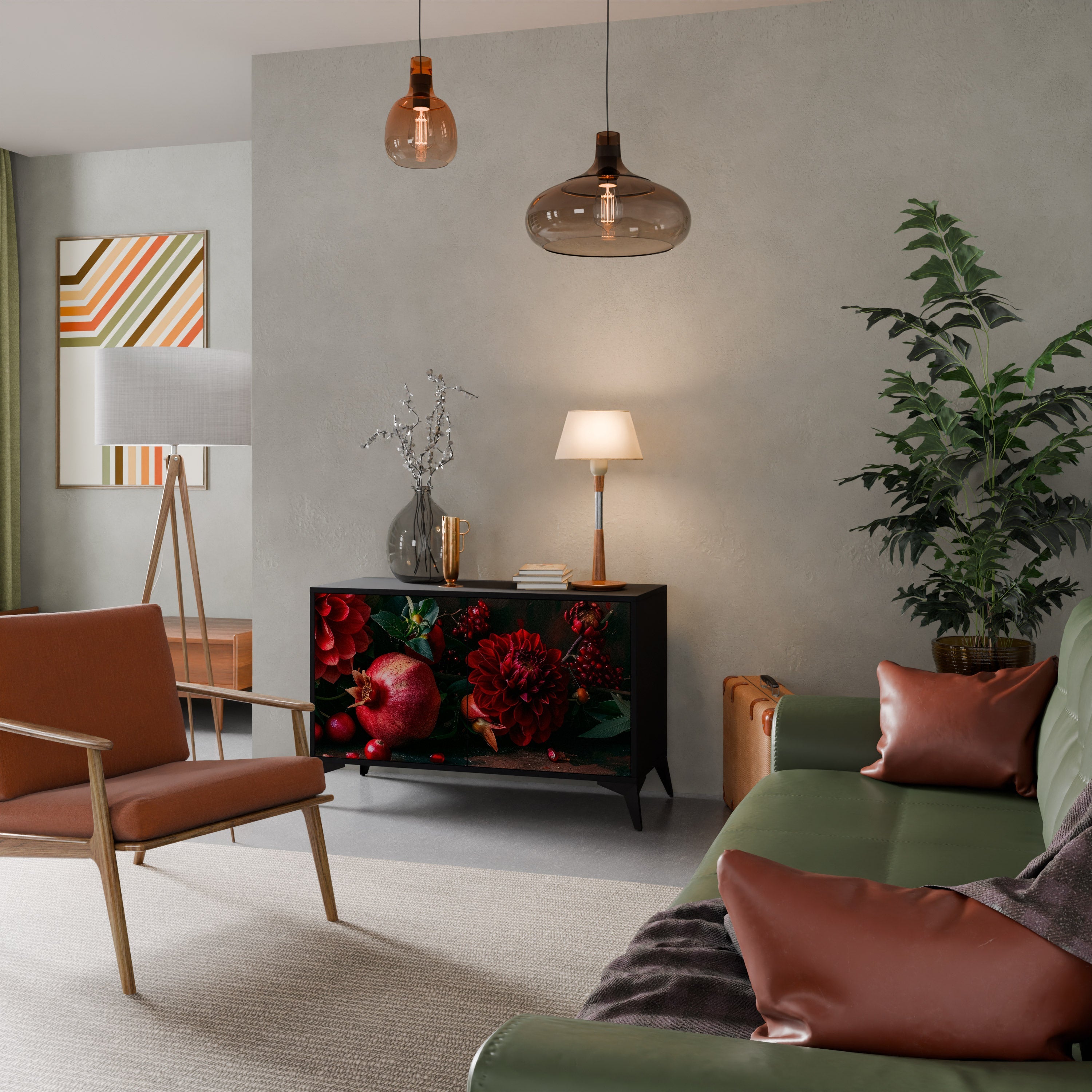 Buffet 2 portes DAHLIAS ET GRENADES en finition noire