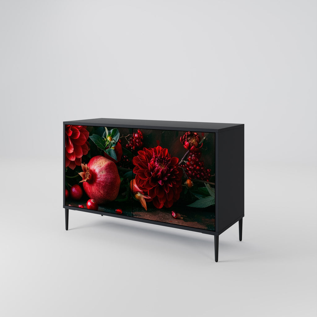 Buffet 2 portes DAHLIAS ET GRENADES en finition noire
