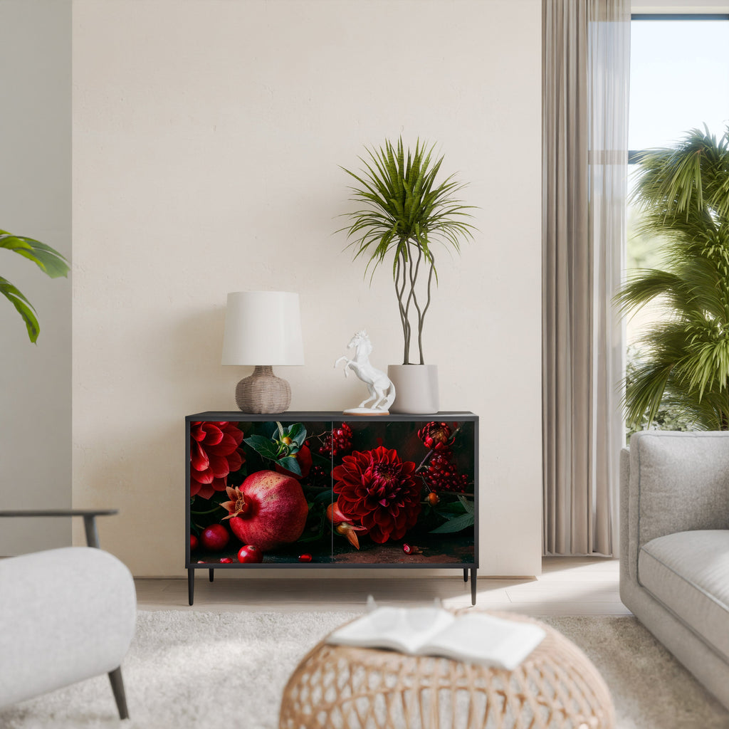 Buffet 2 portes DAHLIAS ET GRENADES en finition noire