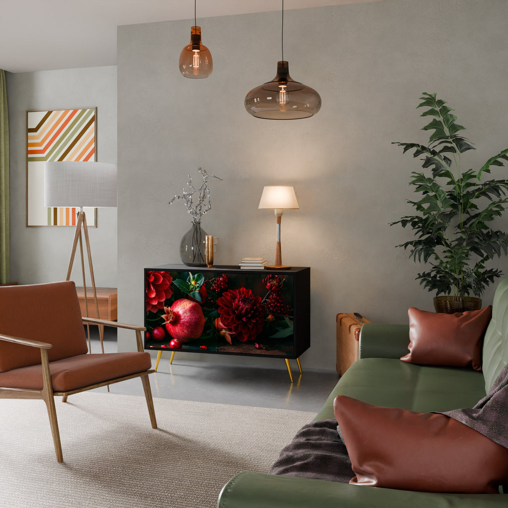 Buffet 2 portes DAHLIAS ET GRENADES en finition noire