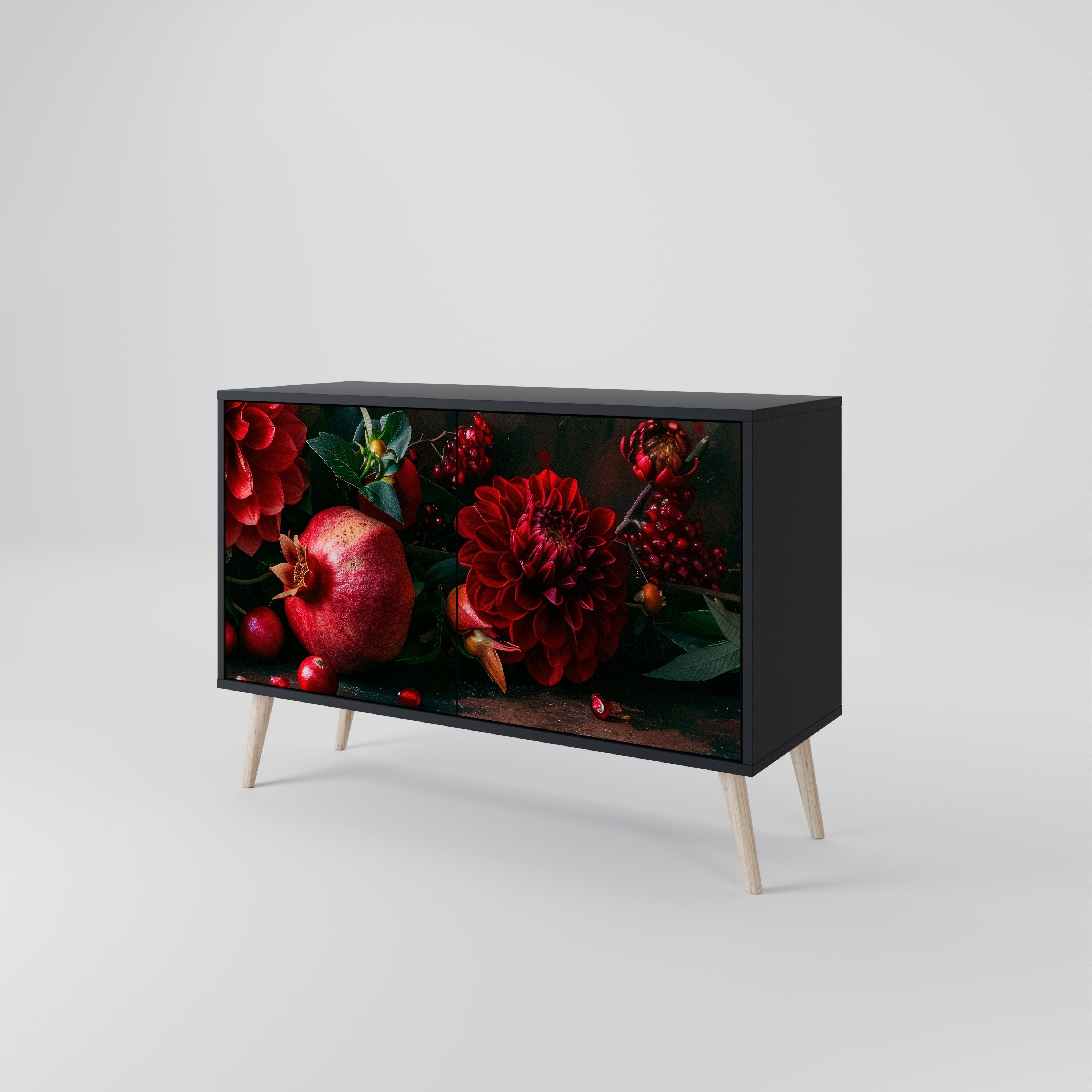 Buffet 2 portes DAHLIAS ET GRENADES en finition noire