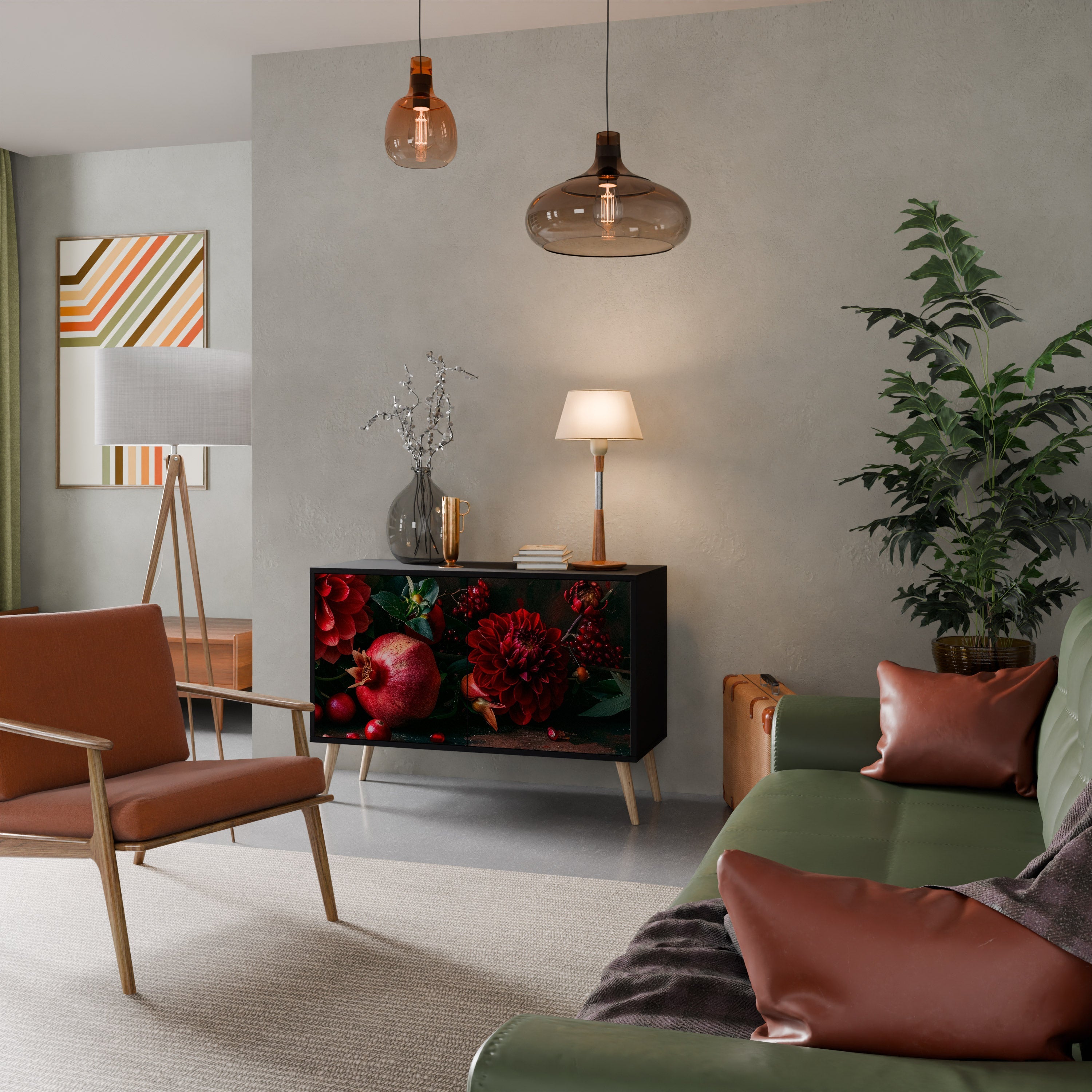 Buffet 2 portes DAHLIAS ET GRENADES en finition noire