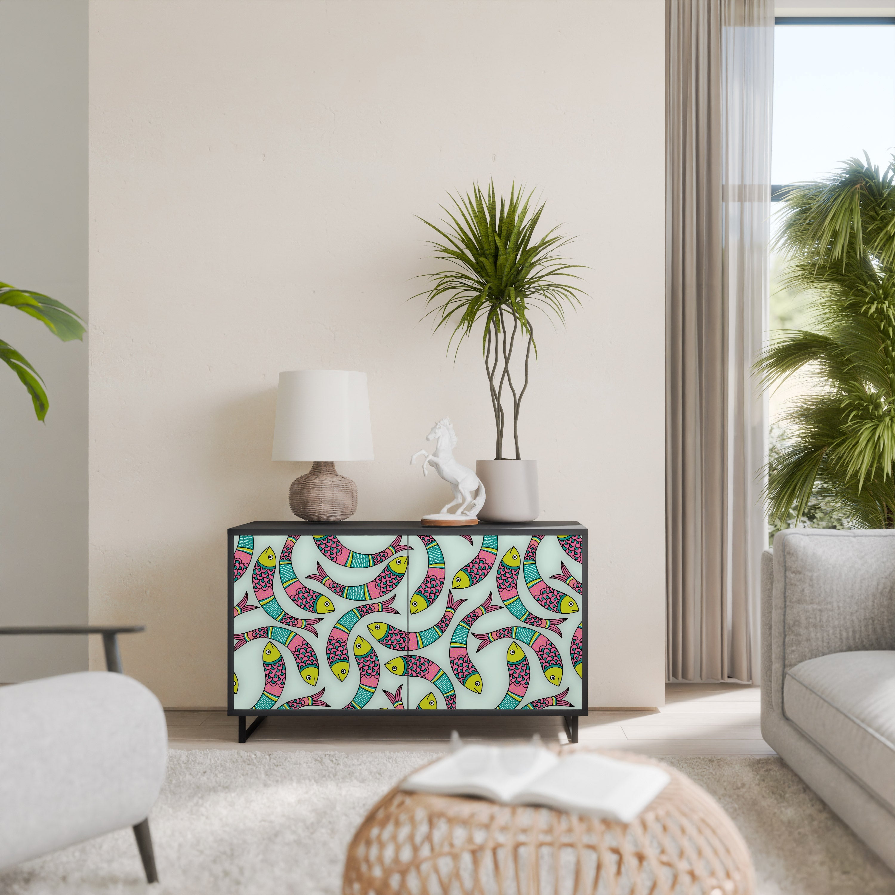 Buffet 2 portes INDIAN FISH finition noire