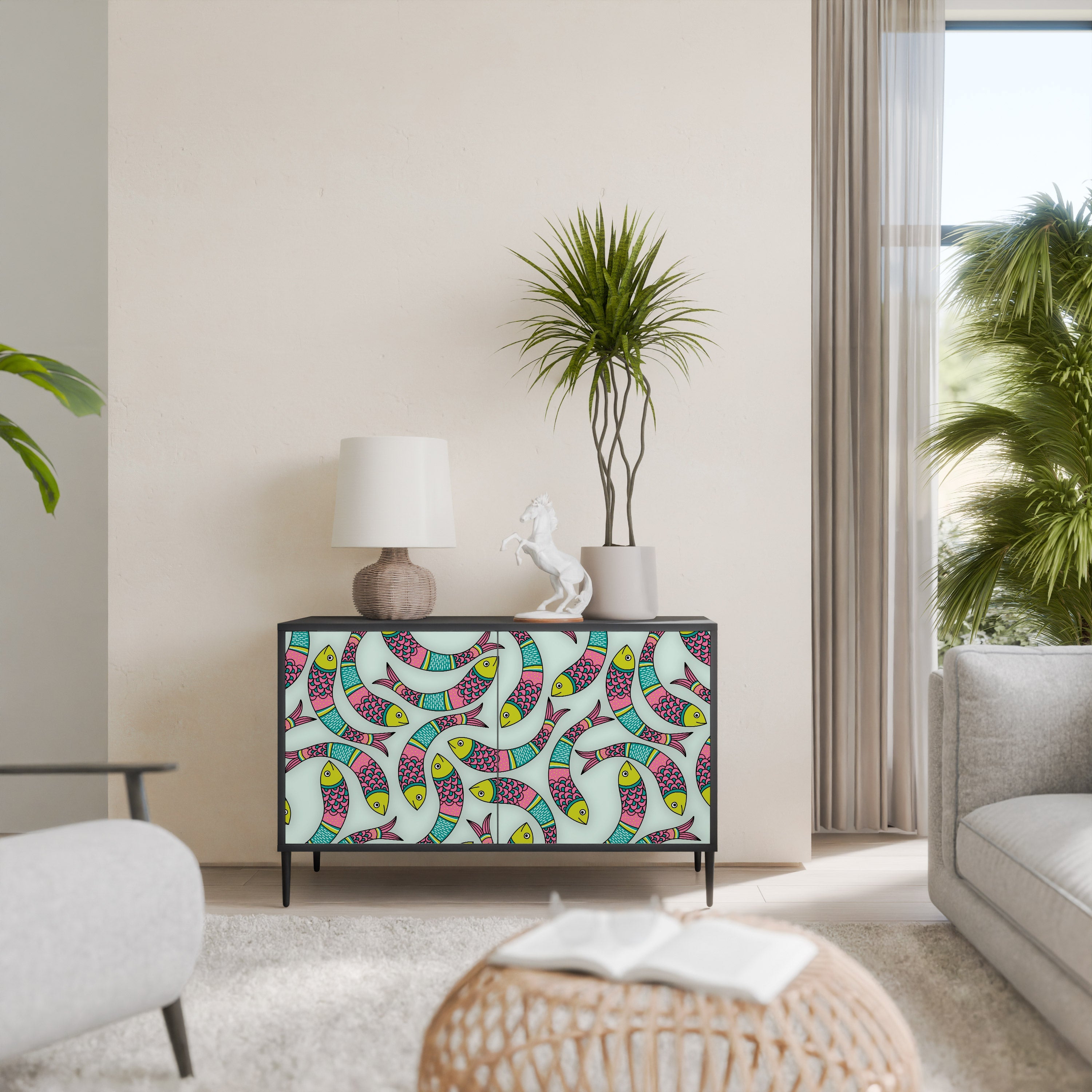 Buffet 2 portes INDIAN FISH finition noire