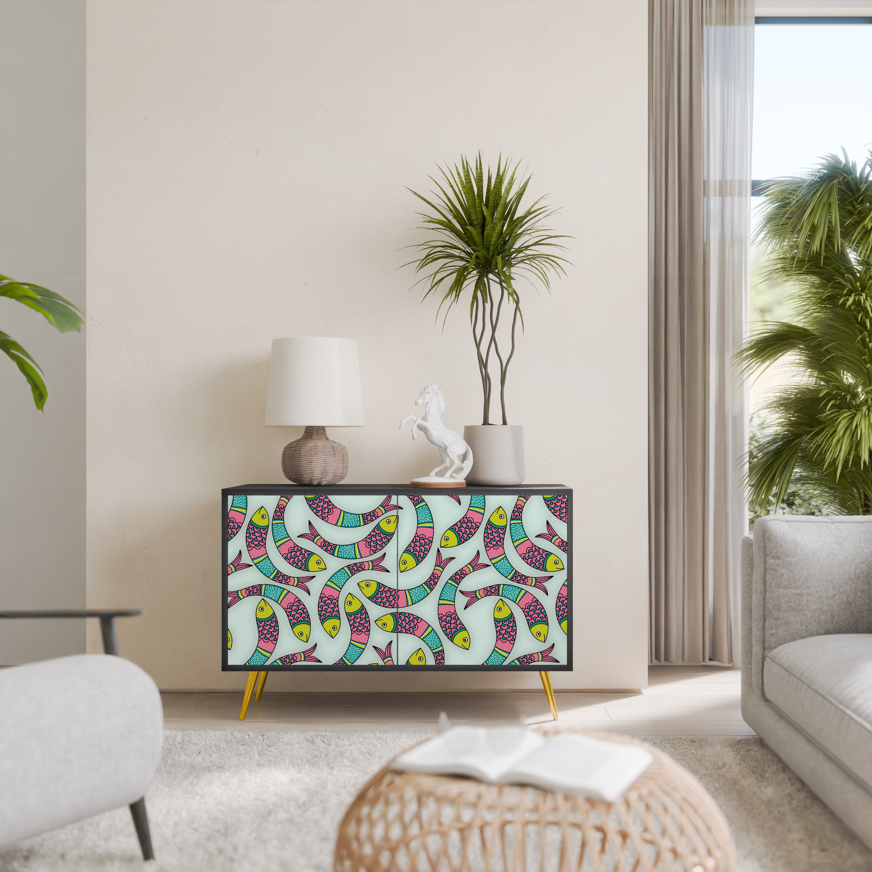 Buffet 2 portes INDIAN FISH finition noire