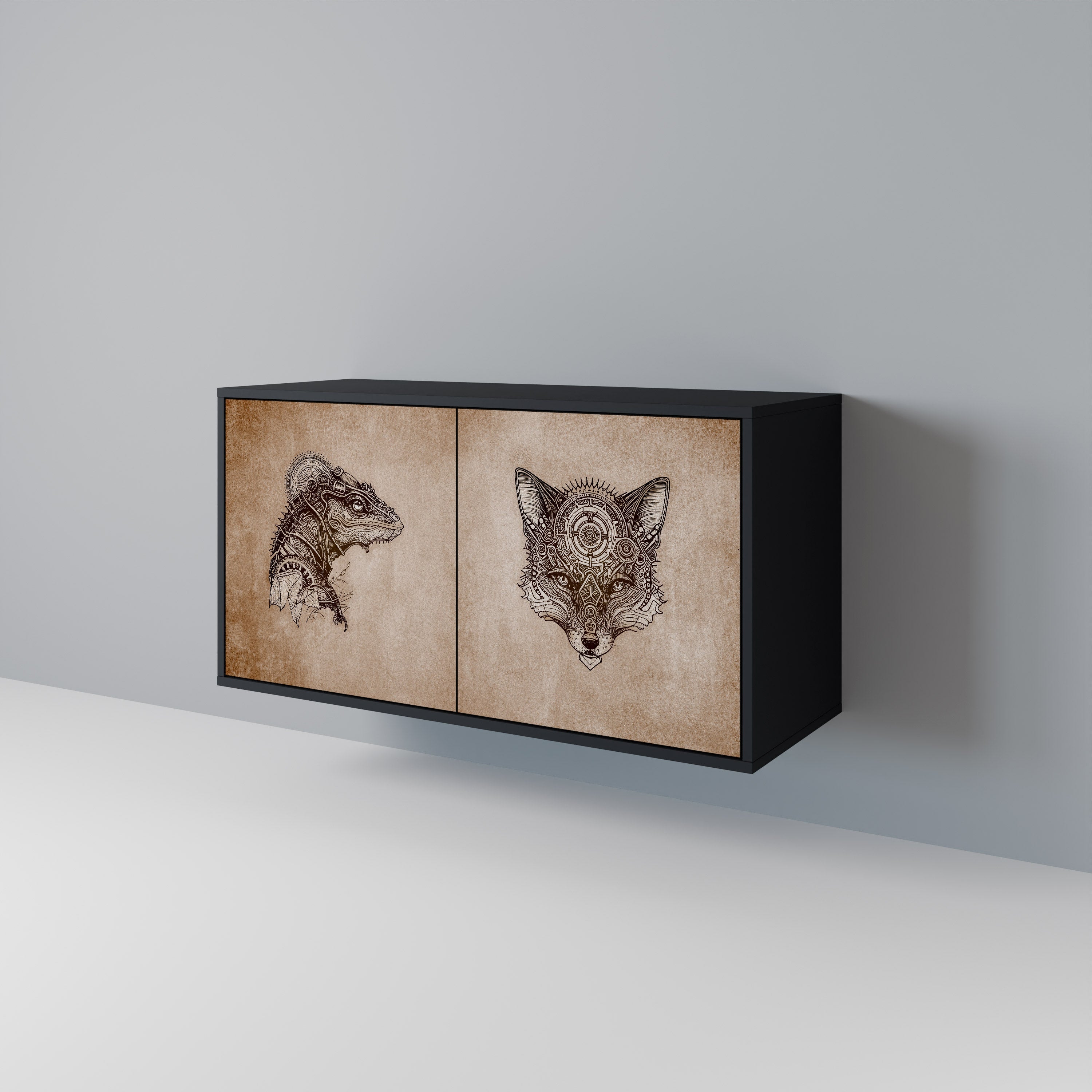 Buffet 2 portes STEAMPUNK CLAN en finition noire